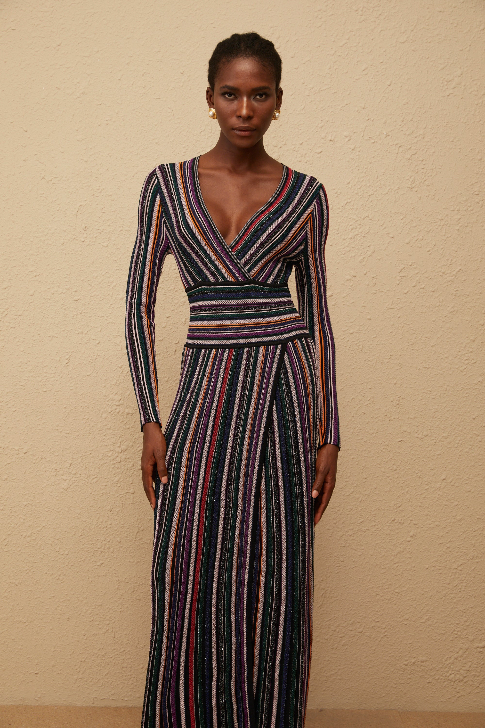 Phoebe Black Vertical Stripe Knit Maxi Dress