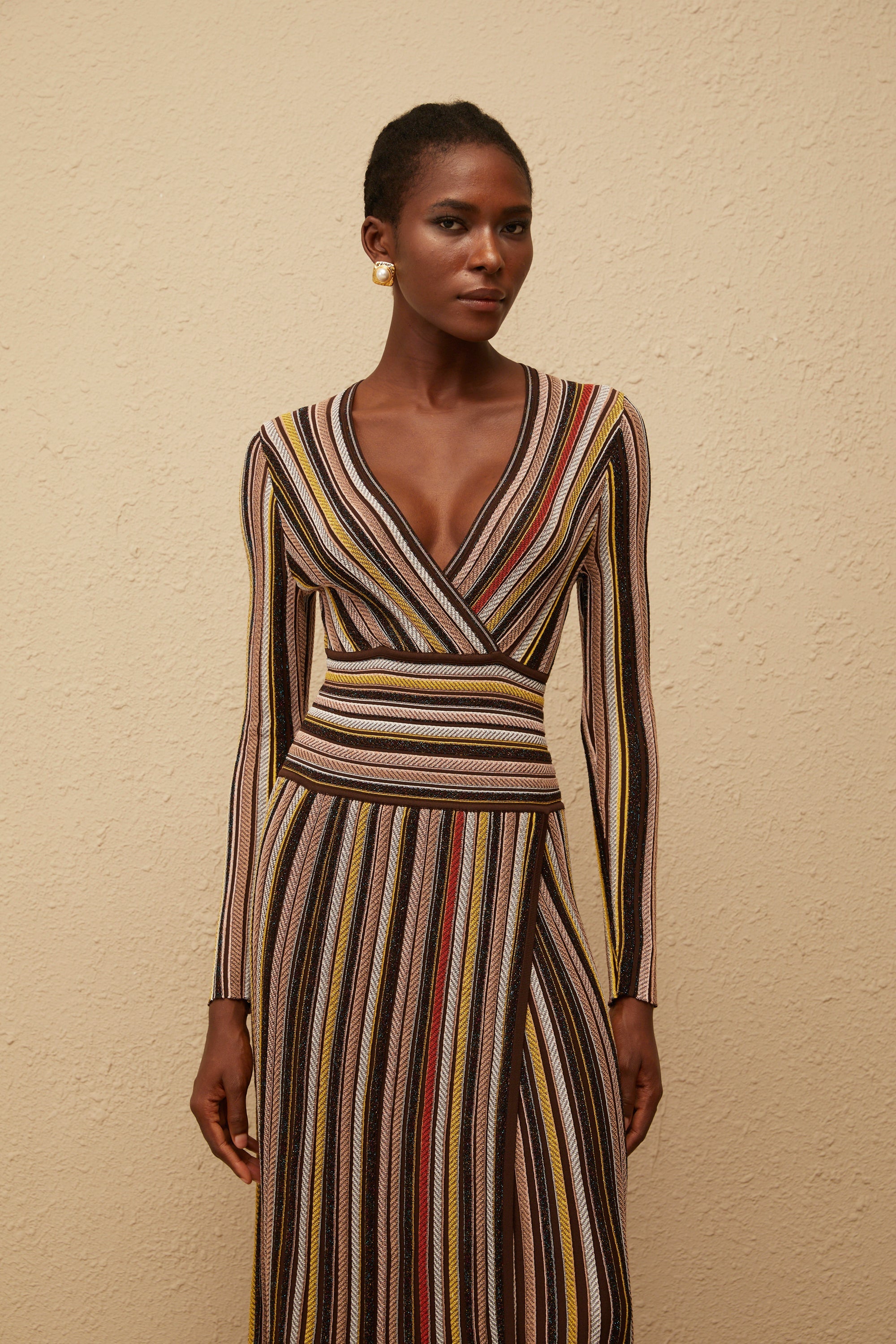 Phoebe Brown Vertical Stripe Knit Midi Dress