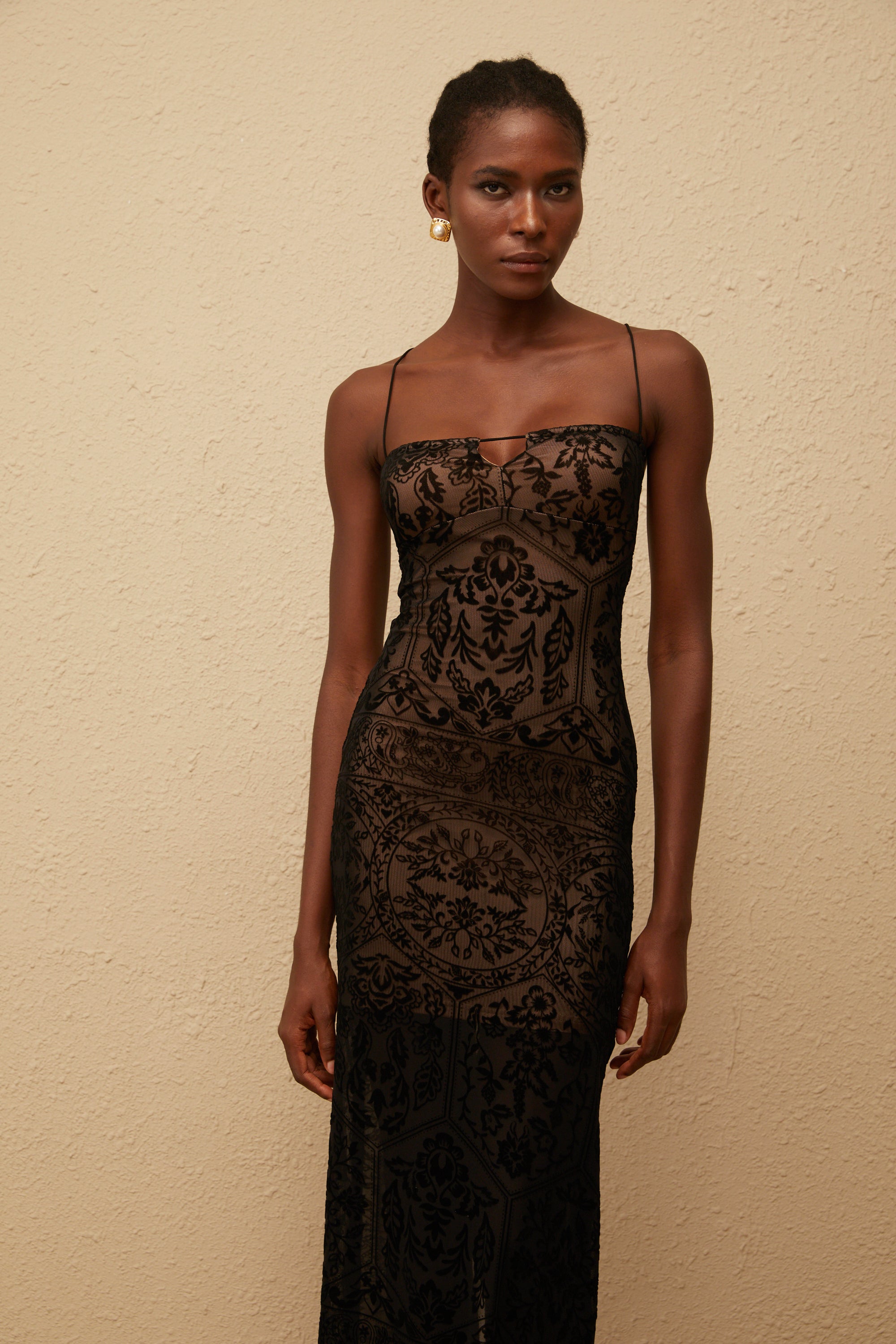 Nikolleta Black Floral Lace Maxi Dress