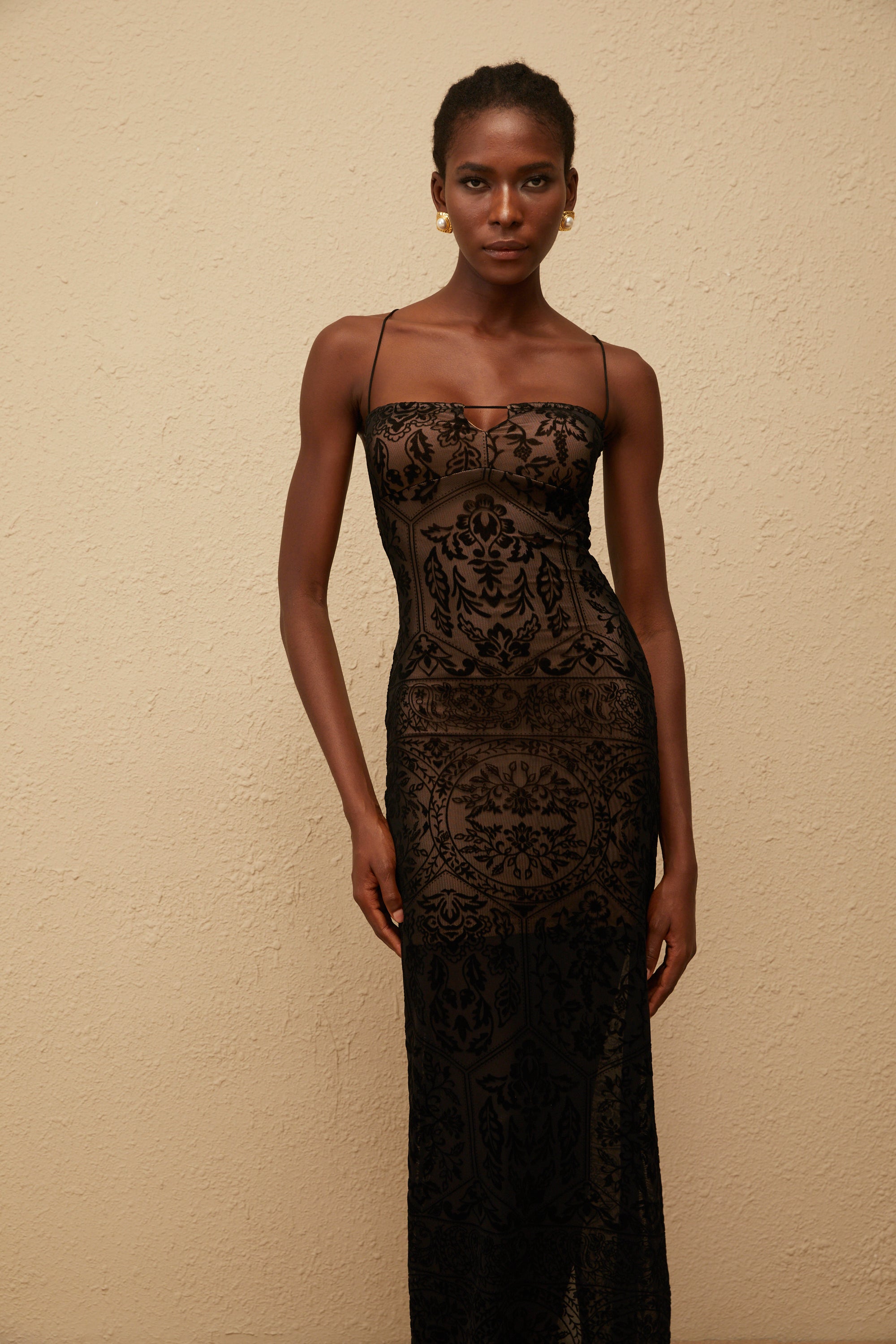 Nikolleta Black Floral Lace Maxi Dress