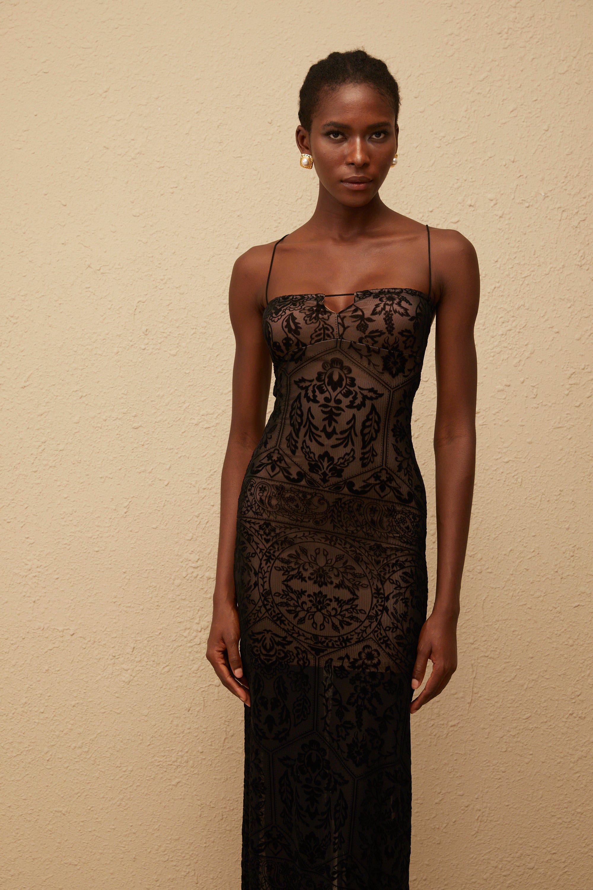Nikolleta Black Floral Lace Maxi Dress