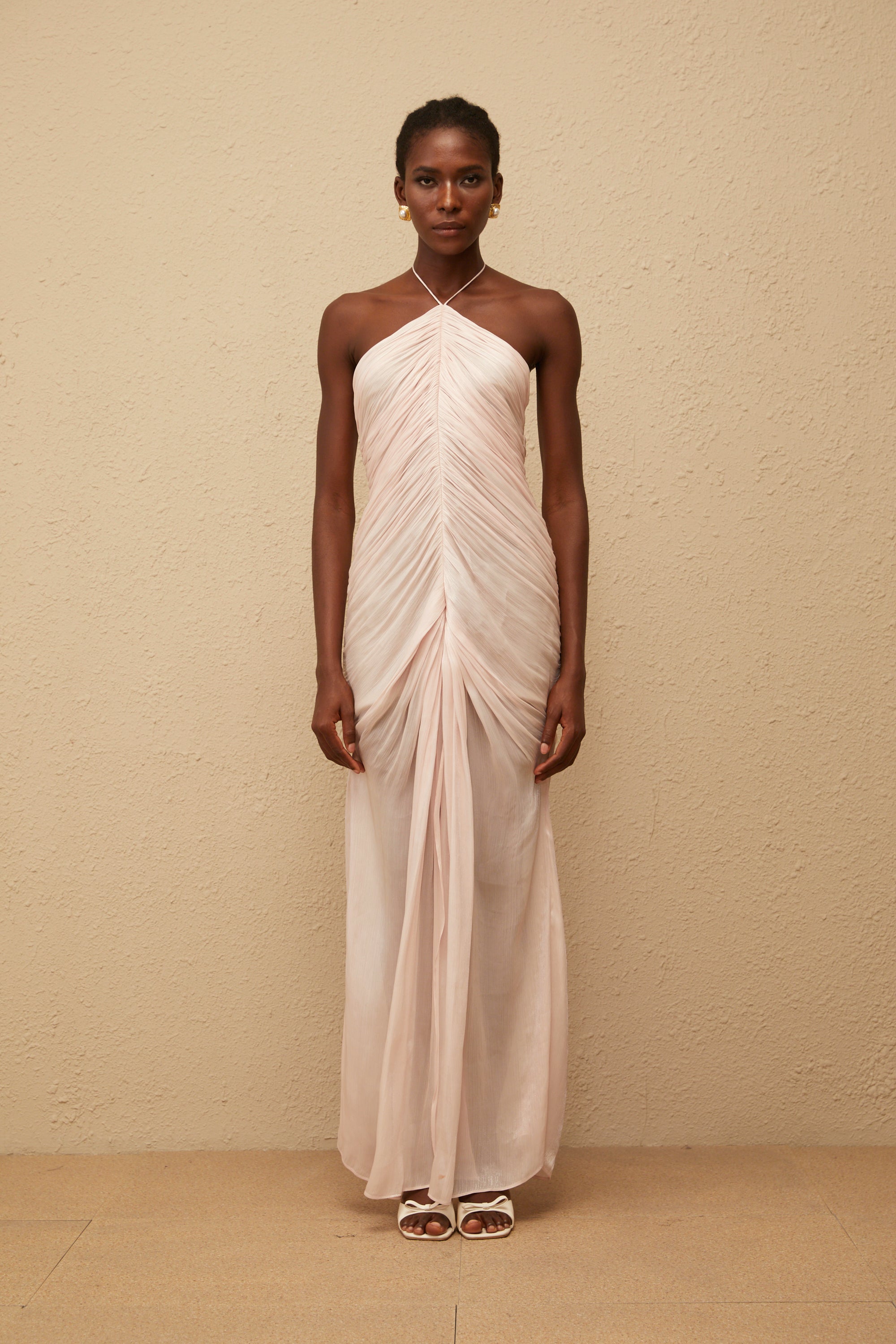 Ivresse Pink Halterneck Ruched Maxi Dress (Final Sale-US Only)