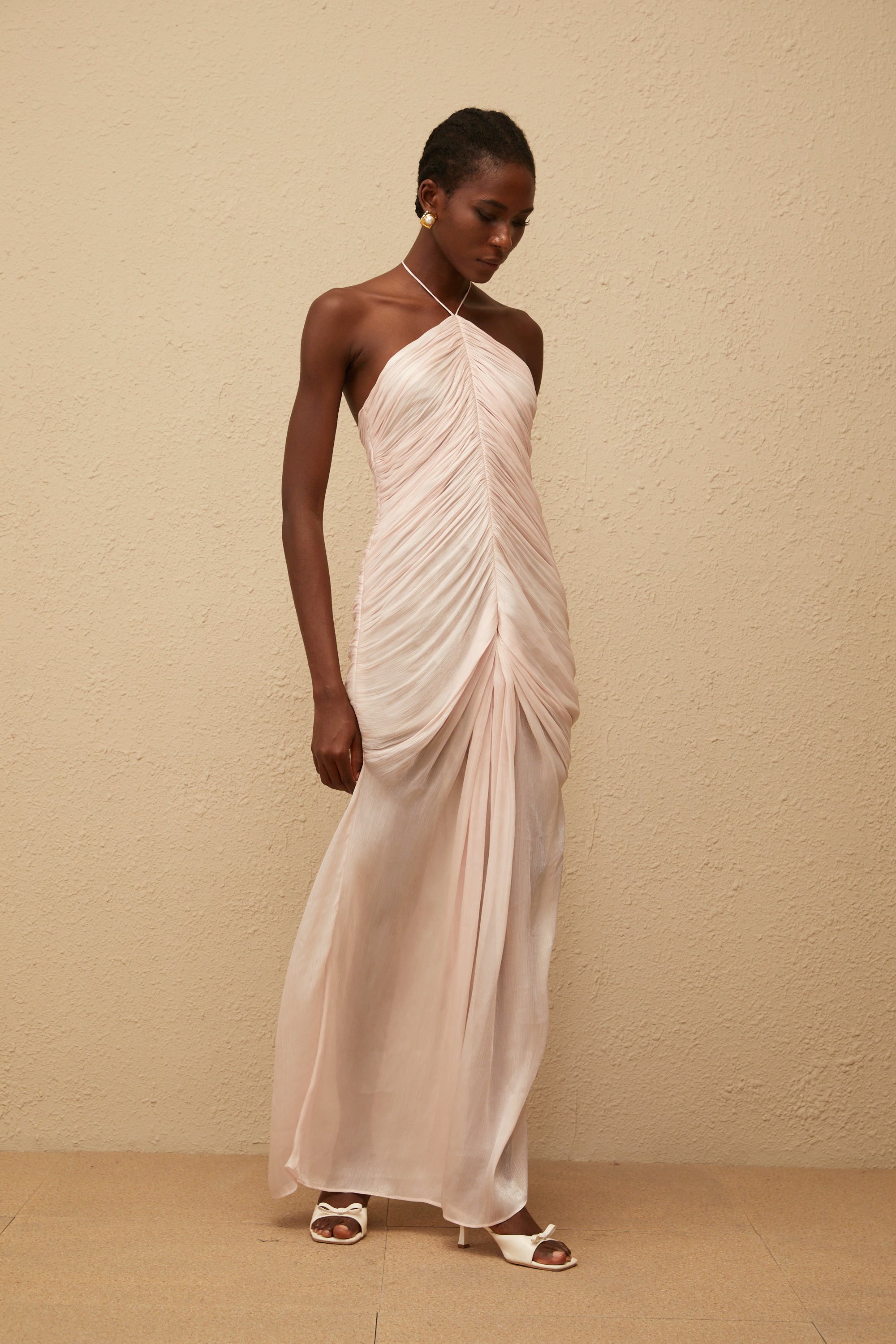 Ivresse Pink Halterneck Ruched Maxi Dress (Final Sale-US Only)