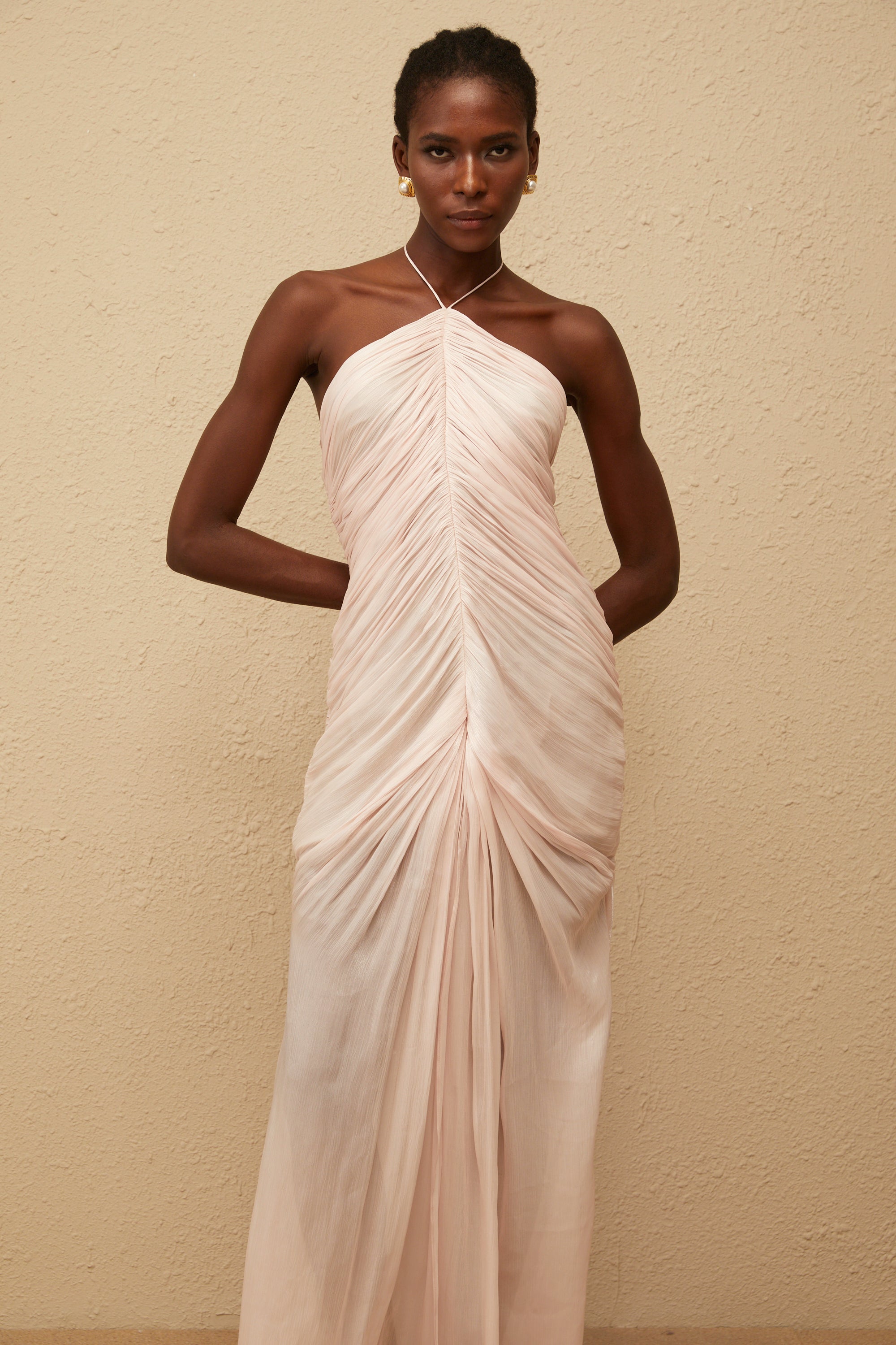 Ivresse Pink Halterneck Ruched Maxi Dress (Final Sale-US Only)