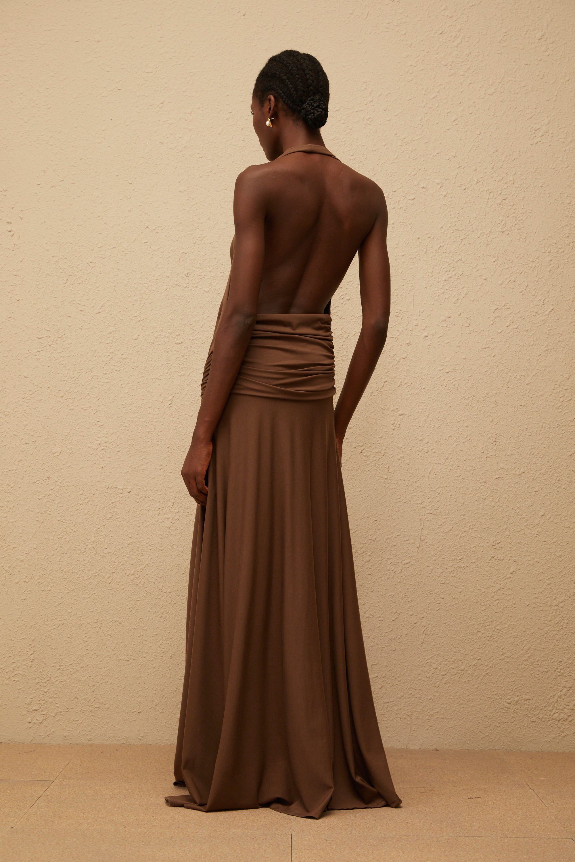 Minna Brown Halterneck Twisted Maxi Dress