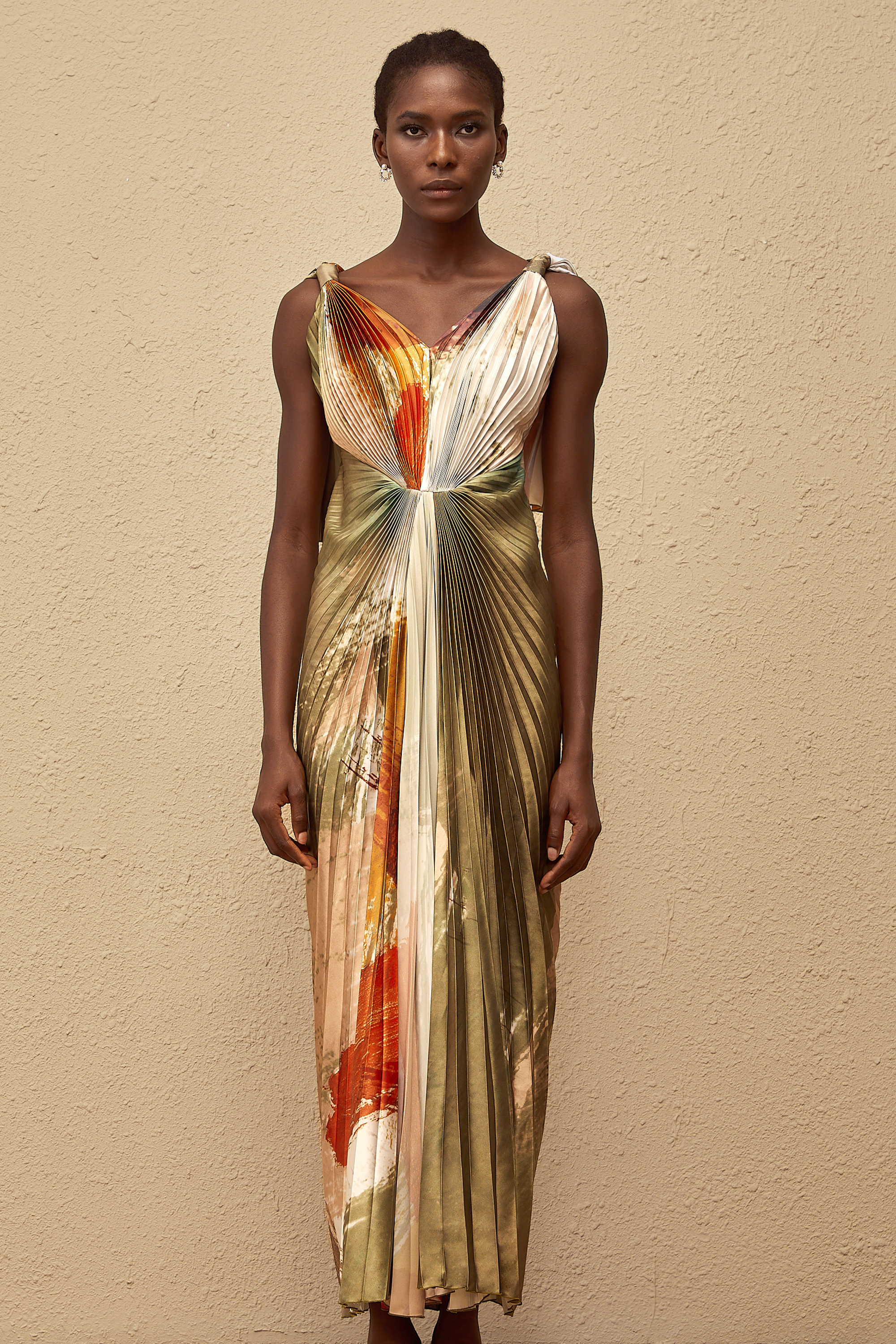 Giulia Green Smudged Graffiti Satin Maxi Dress (Final Sale)