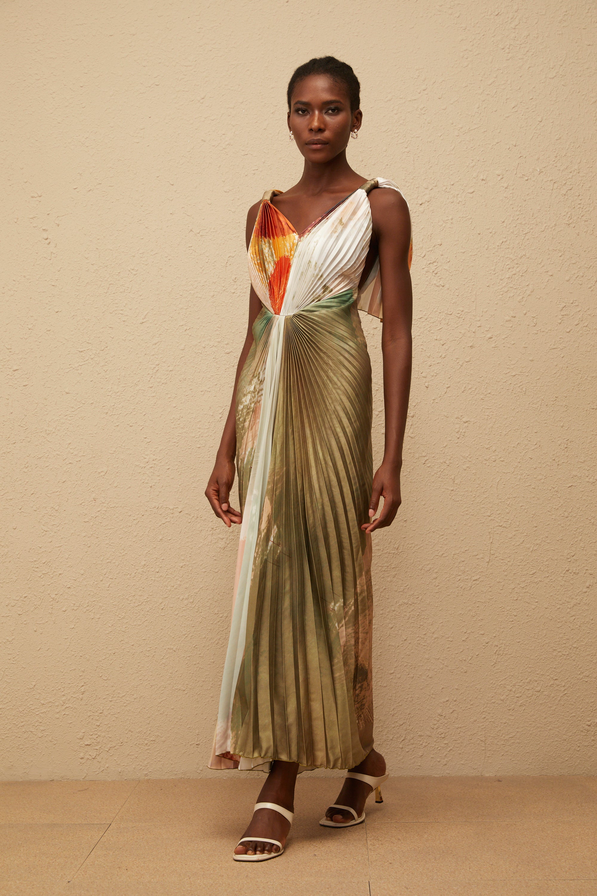 Giulia Green Smudged Graffiti Satin Maxi Dress