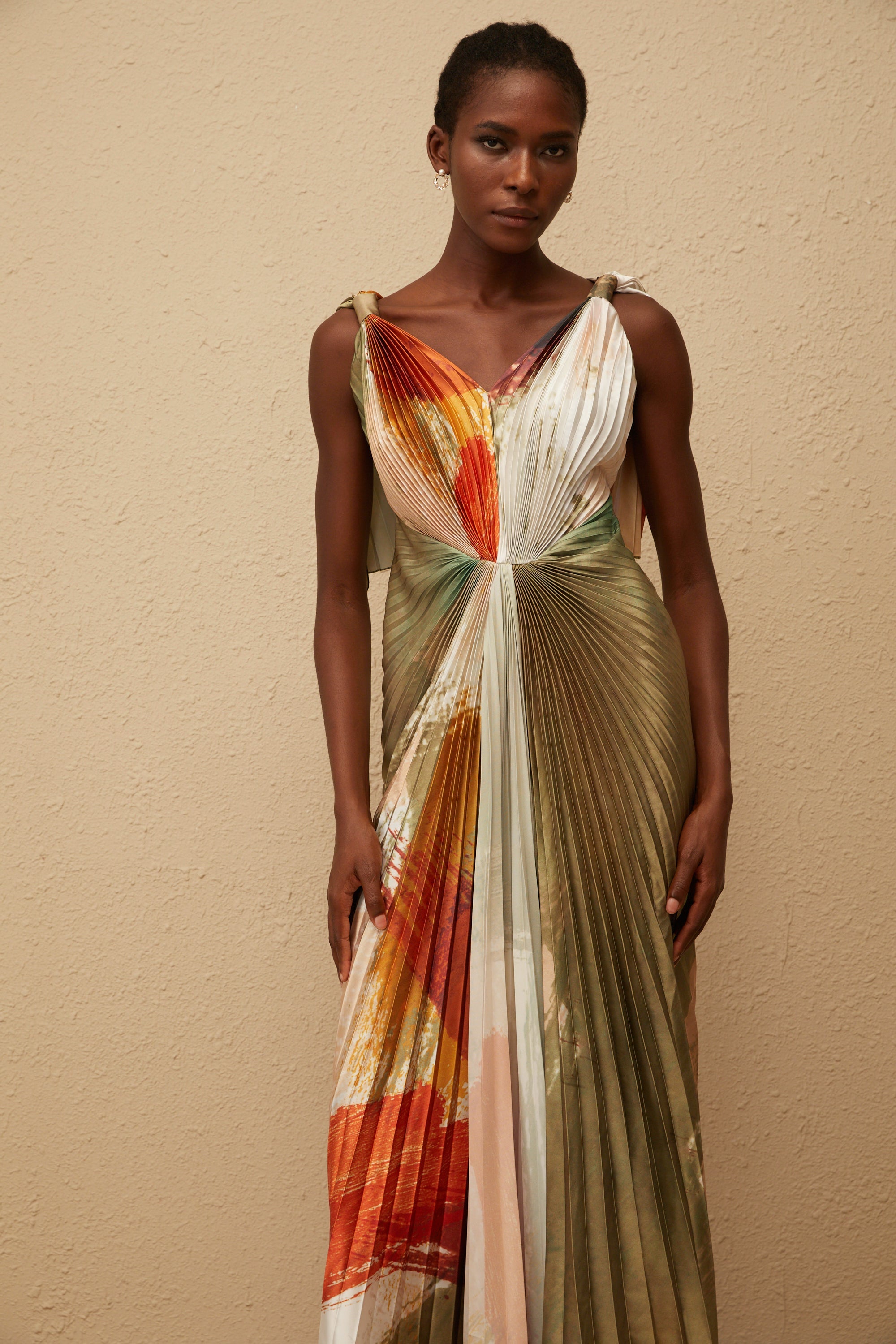 Giulia Green Smudged Graffiti Satin Maxi Dress