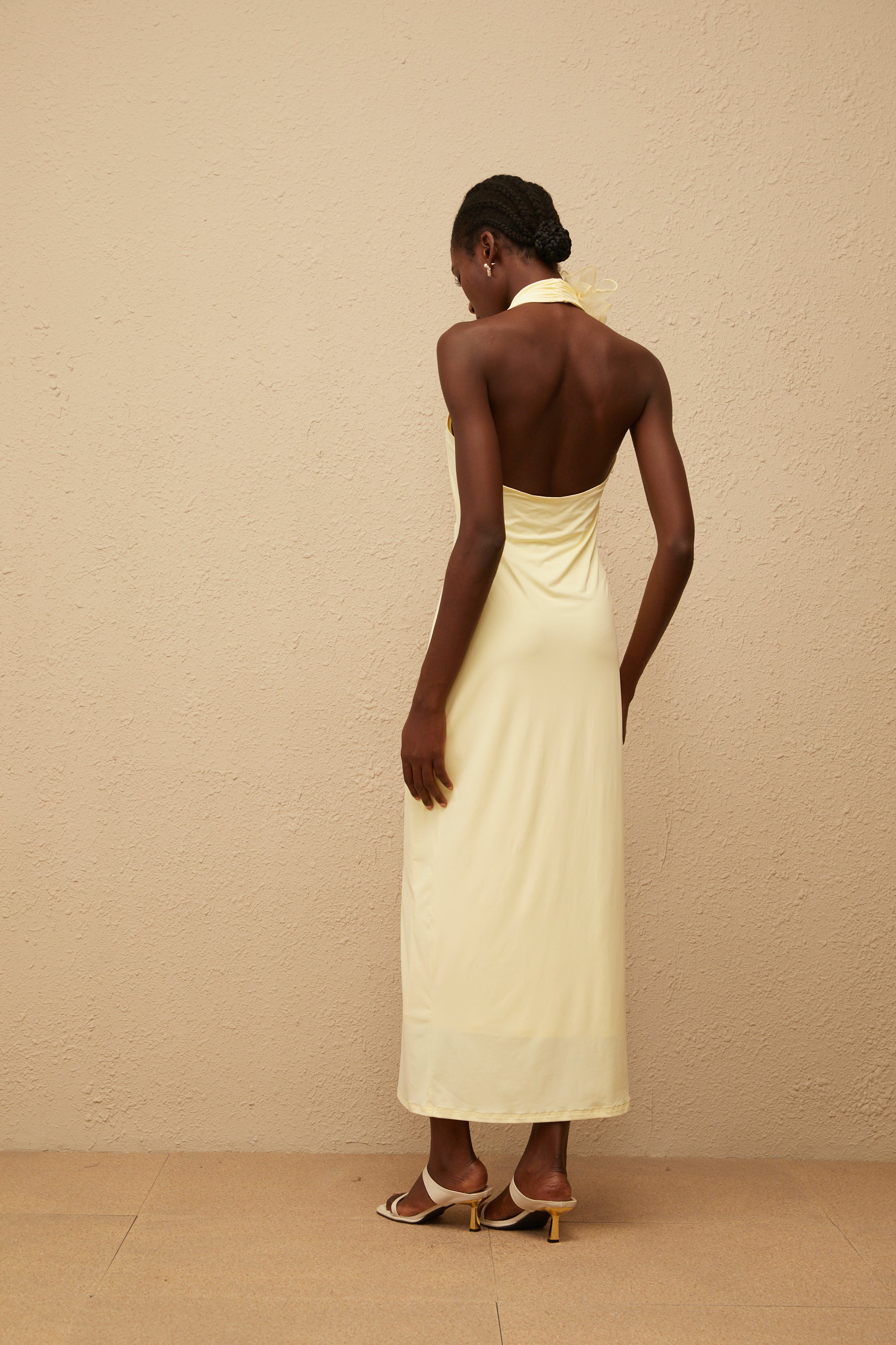 Brume Yellow Halterneck 3D Petal Maxi Dress