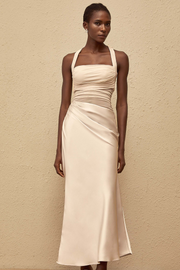 Taina Grey Mesh Panel Ruched Maxi Dress (Final Sale)