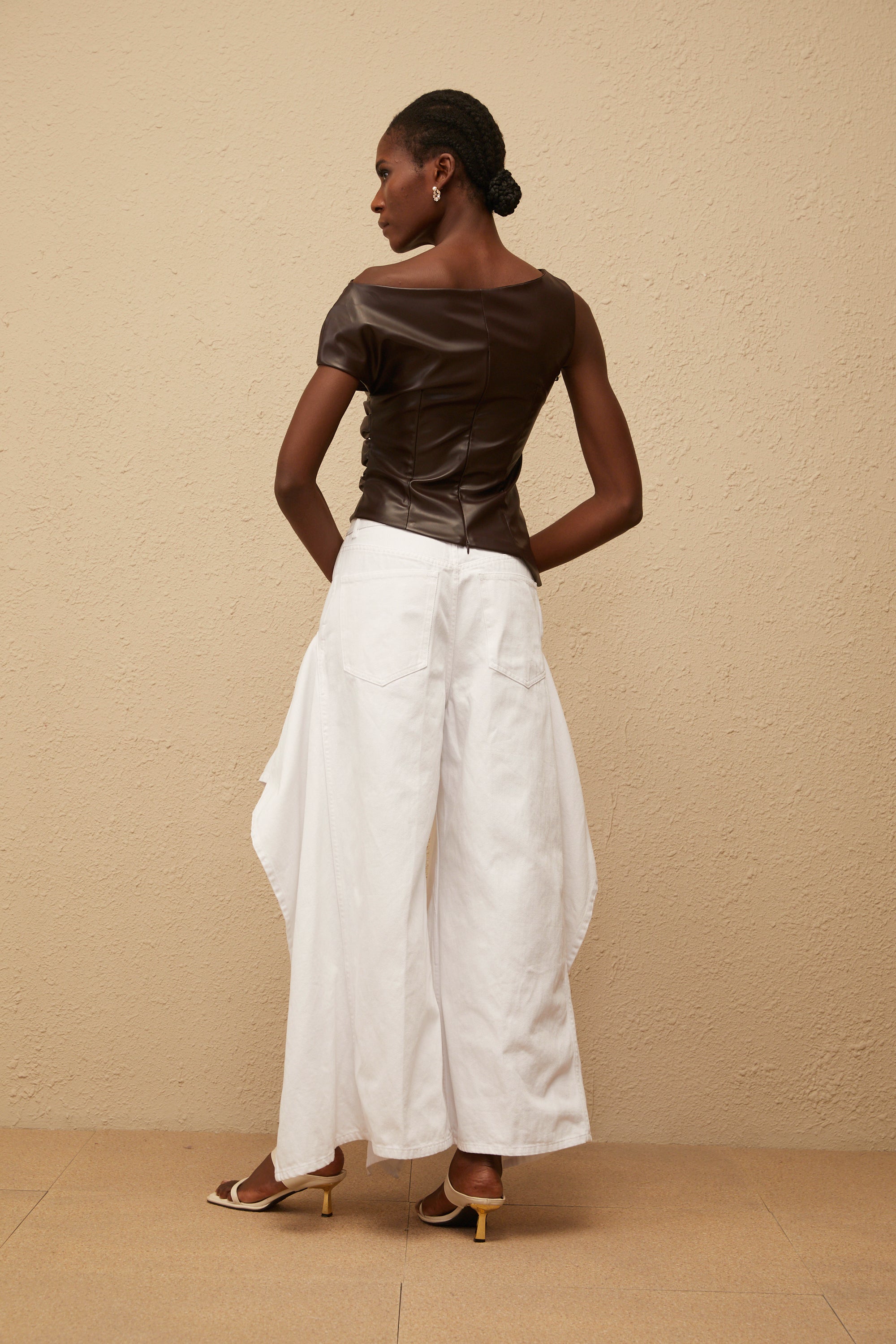 Nadja Brown Asymmetrical Leather Top