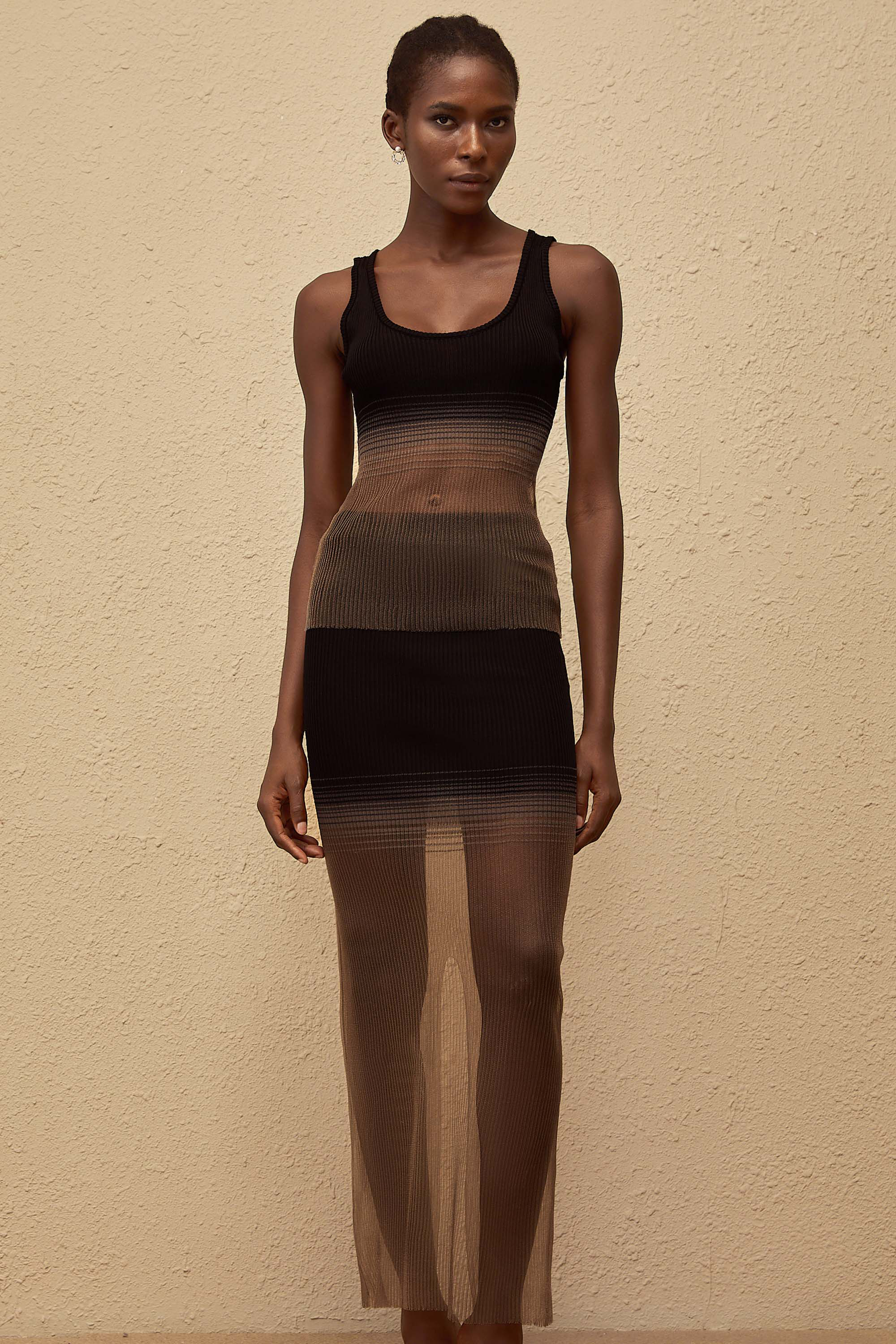 Soie Black Semi Sheer Ribbed Knit Matching Set