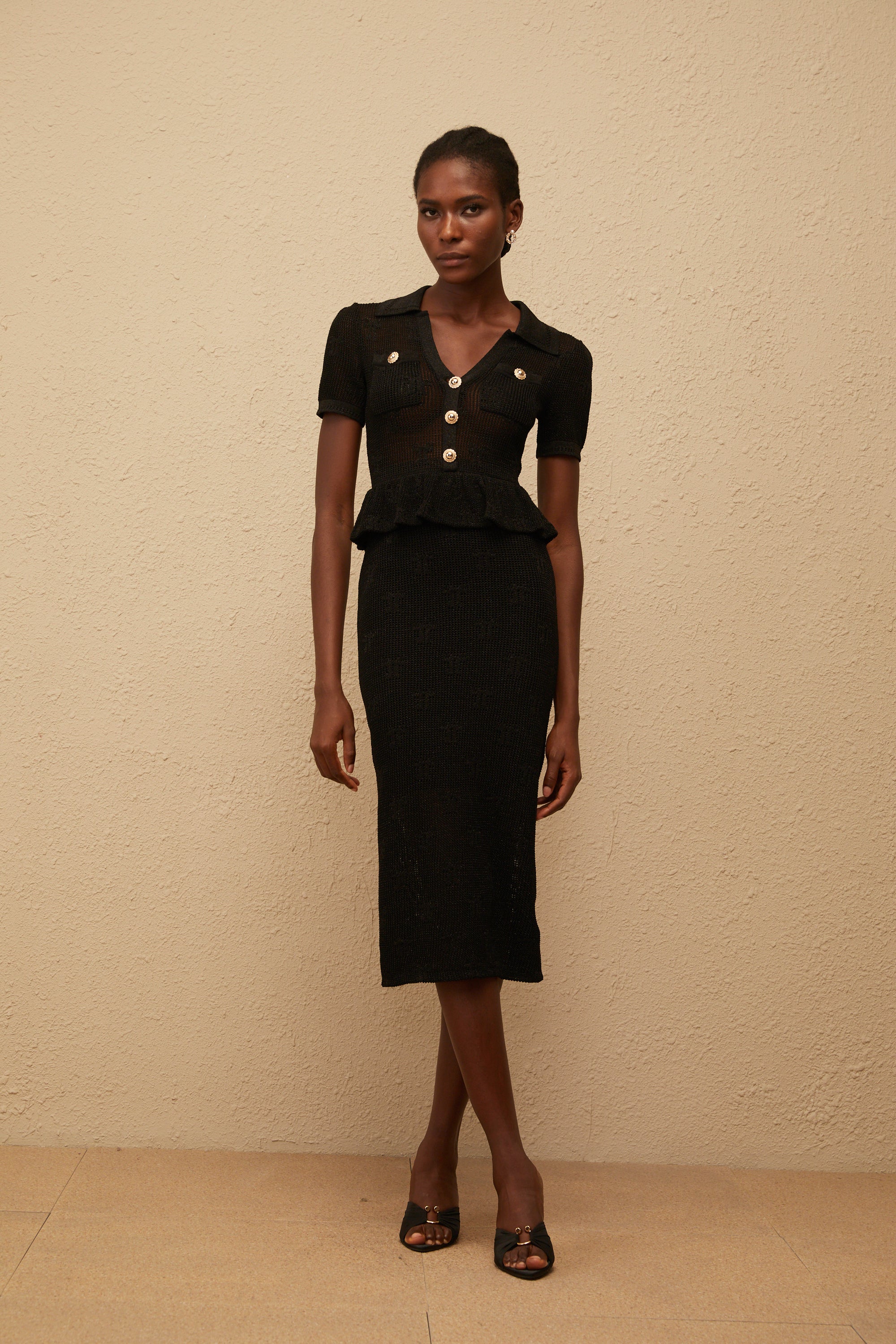 Theodora Black Crochet Knit Midi Dress (Final Sale-US Only)