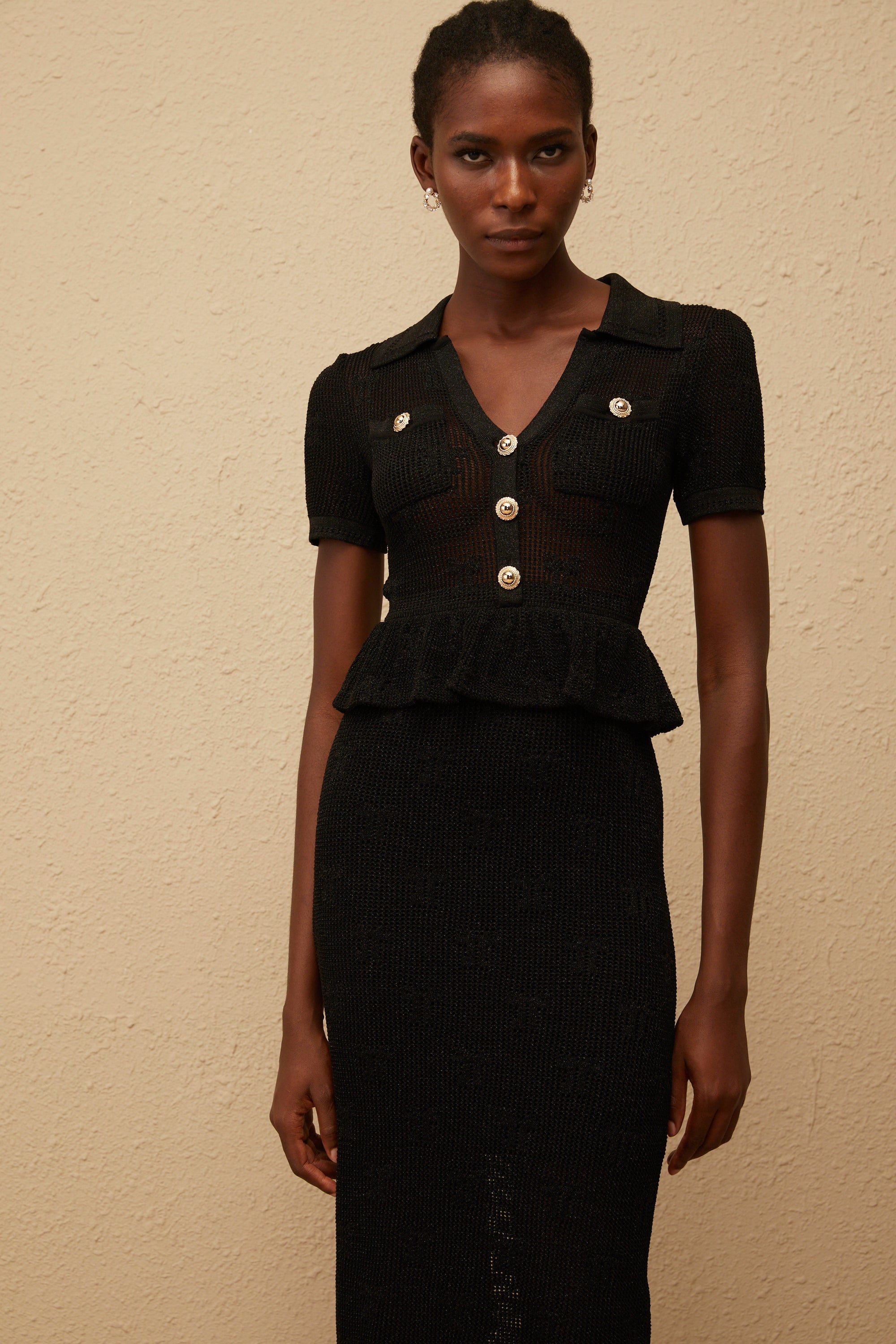 Theodora Black Crochet Knit Midi Dress (Final Sale-US Only)