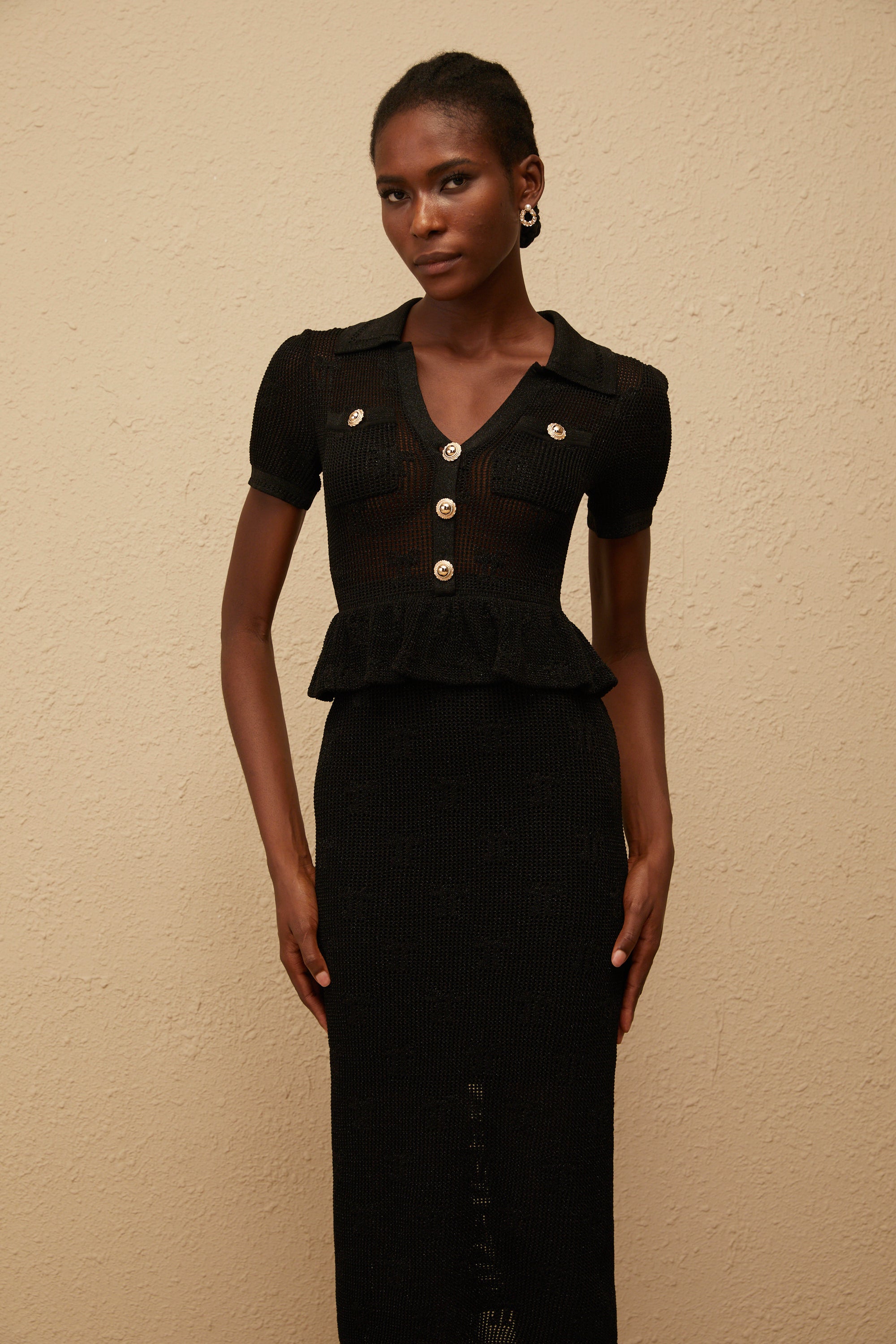 Theodora Black Crochet Knit Midi Dress (Final Sale-US Only)