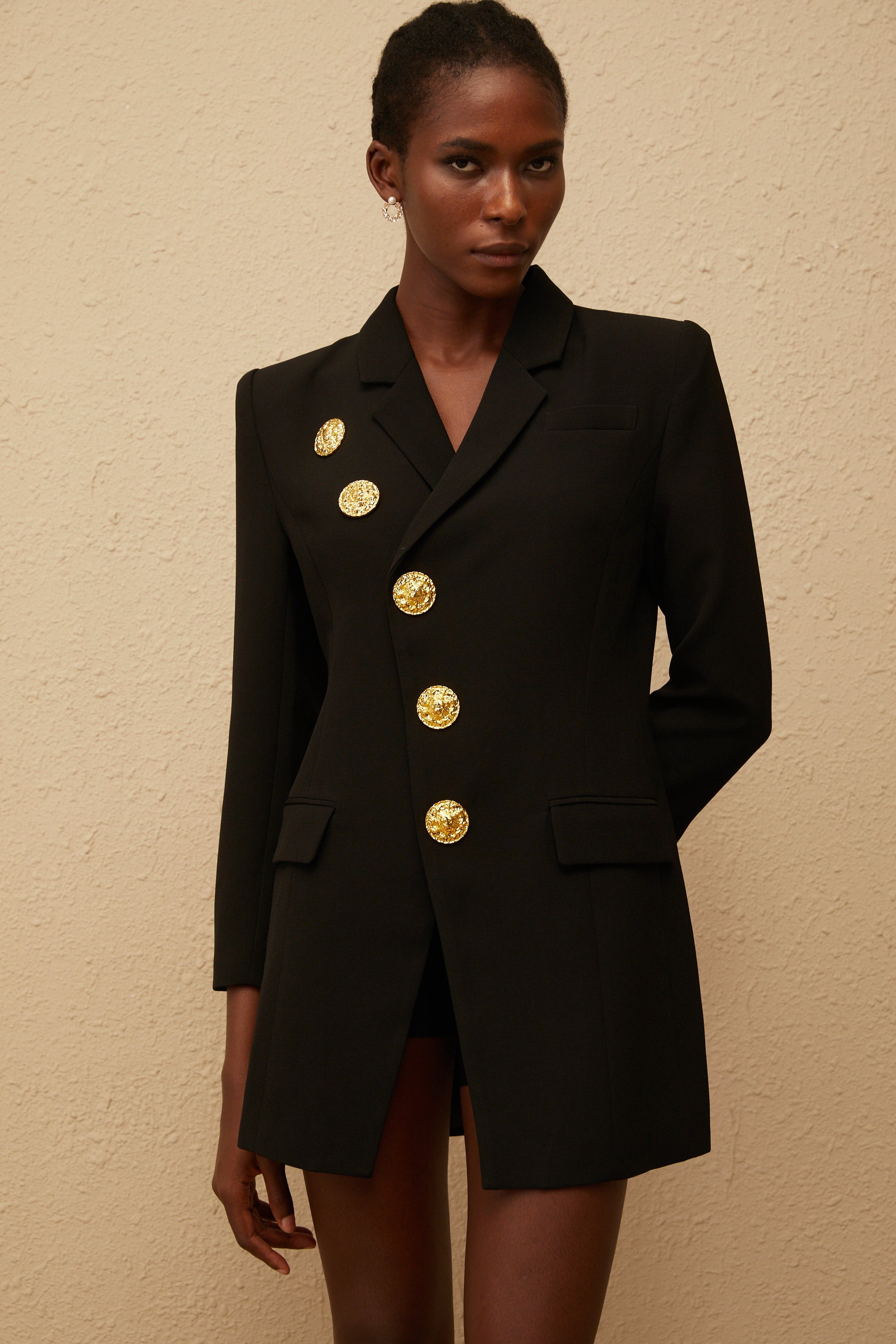 Clémence Black Diagonal Placket Blazer (Final Sale-US Only)