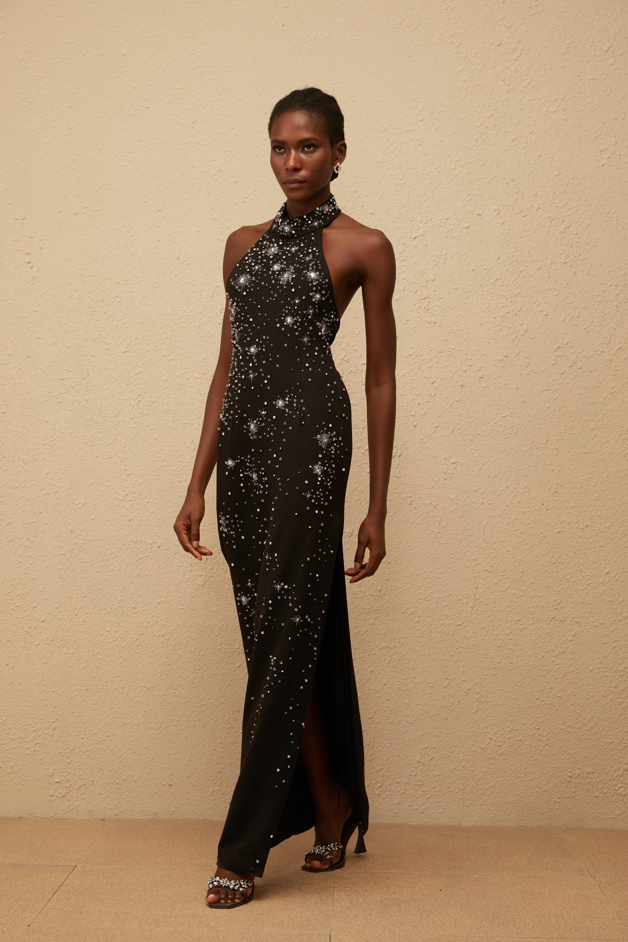 Perle Black Embellished Skinny Cut Maxi Dress