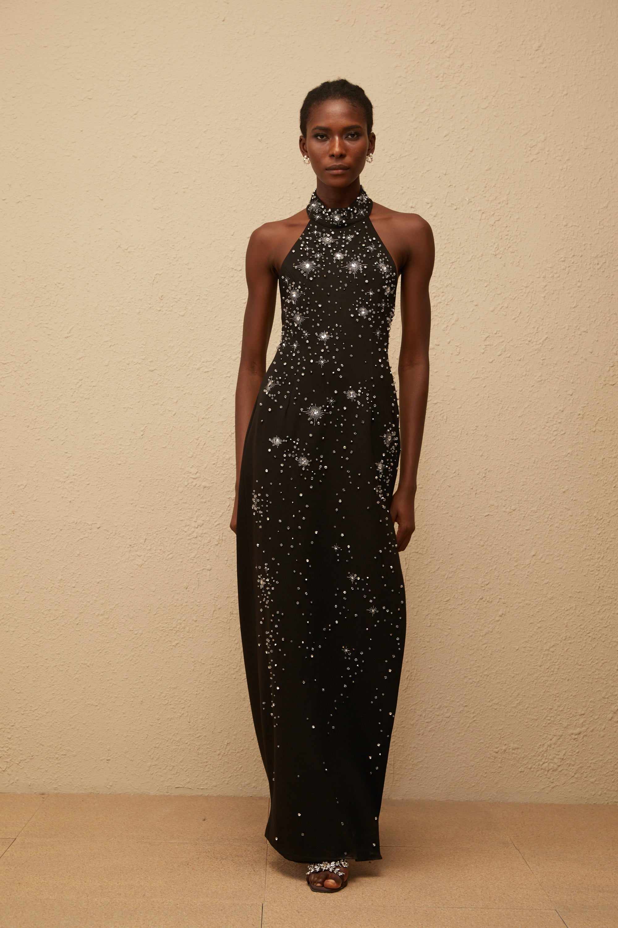 Perle Black Embellished Skinny Cut Maxi Dress (Final Sale-US Only)