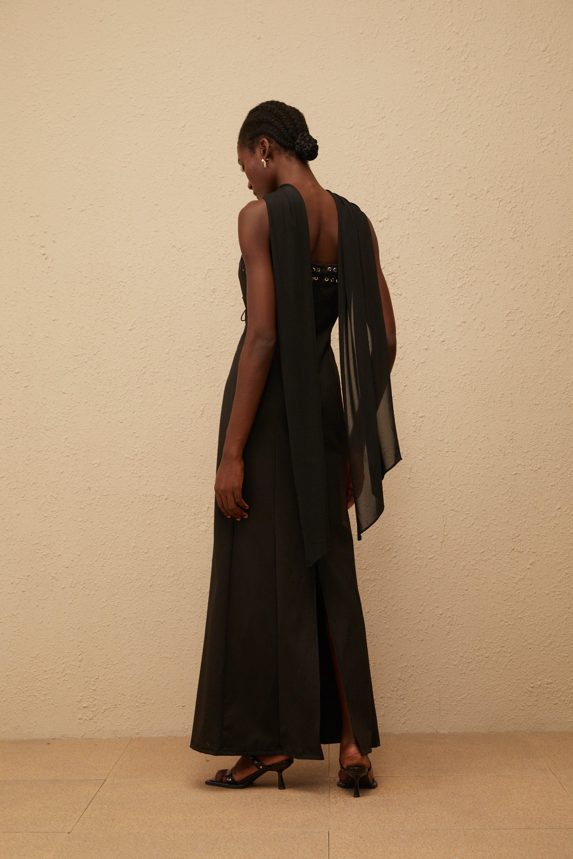Donatienne Black Eyelet Corset Maxi Dress