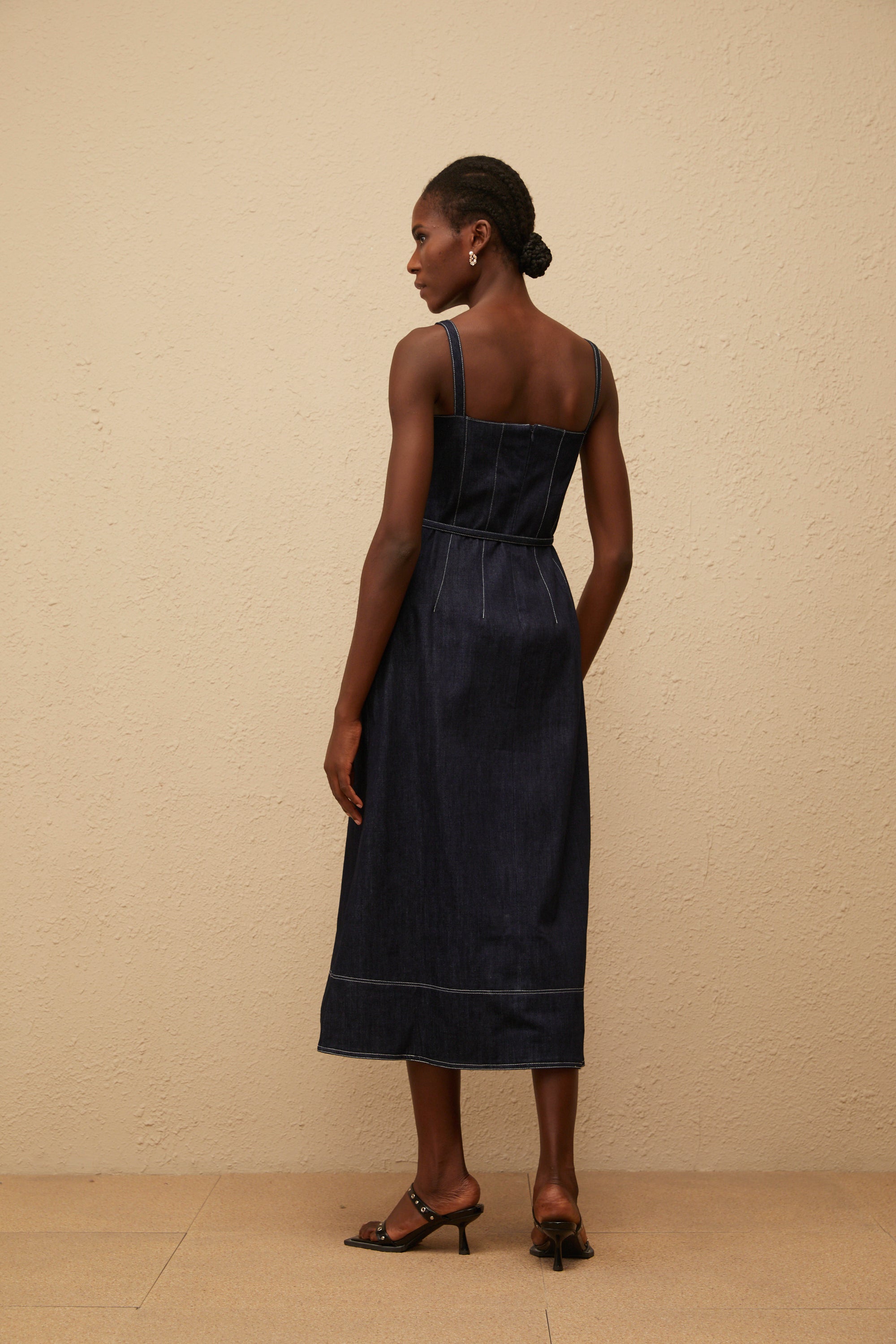 Éclat Indigo Blue Denim Midi Dress (Final Sale)