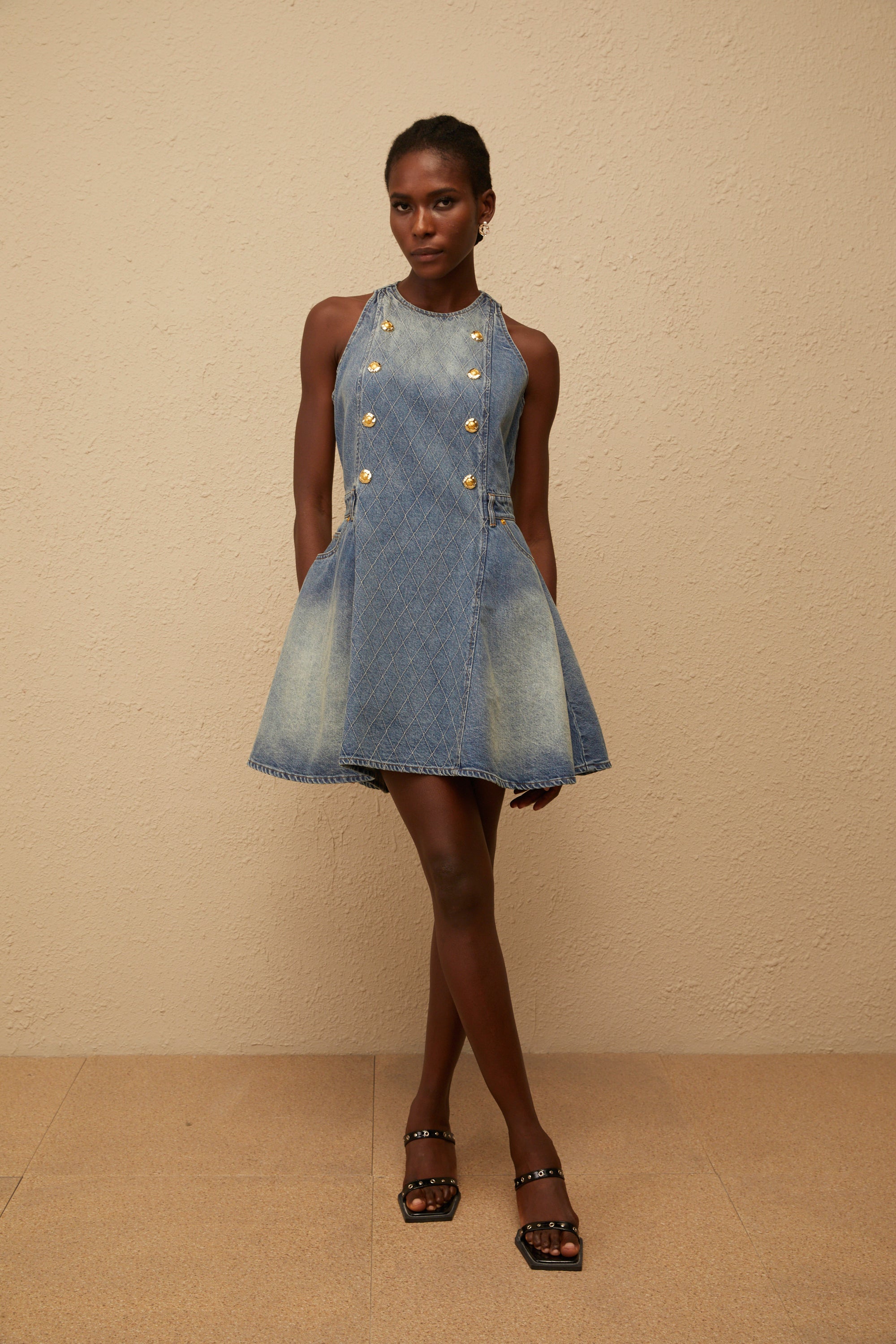 Gunnel Blue Faded Effect Denim Mini Dress (Final Sale-US Only)