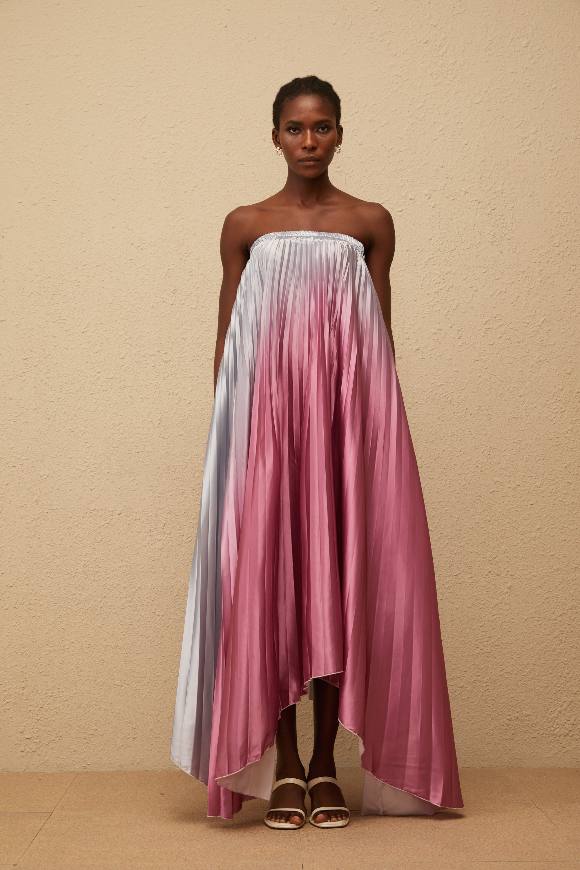 Irini Pink Gradient Pleated Maxi Dress