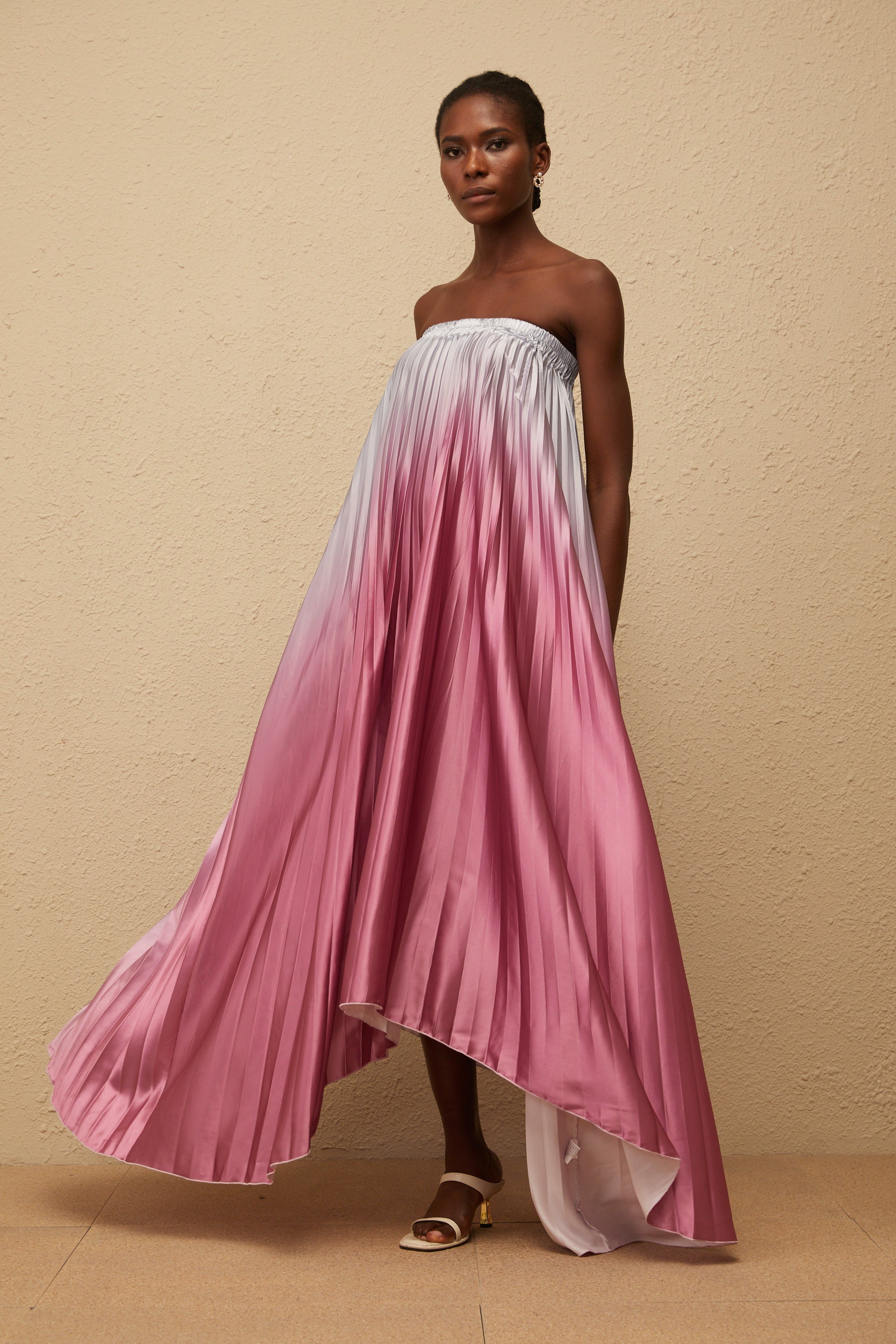 Irini Pink Gradient Pleated Maxi Dress