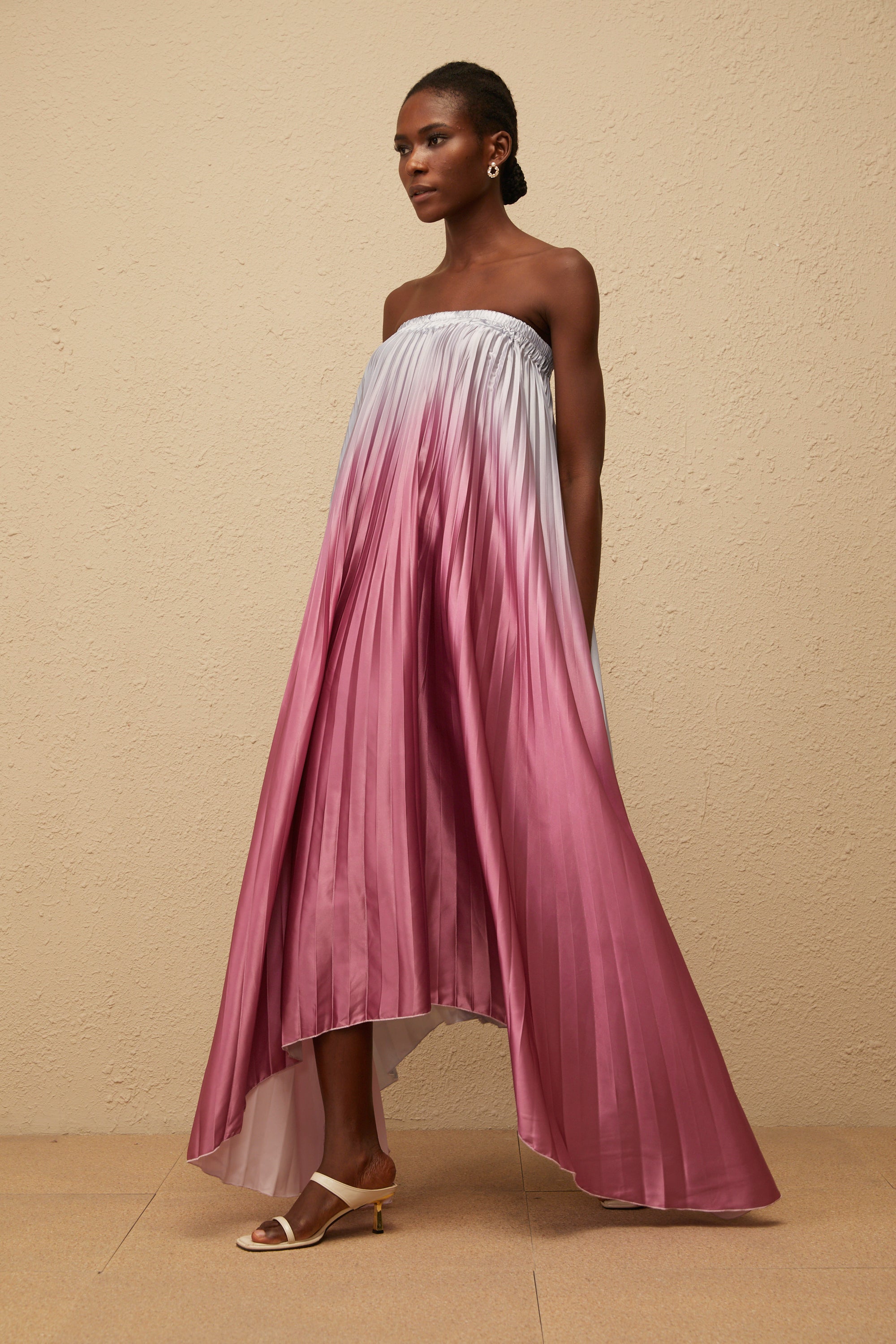 Irini Pink Gradient Pleated Maxi Dress