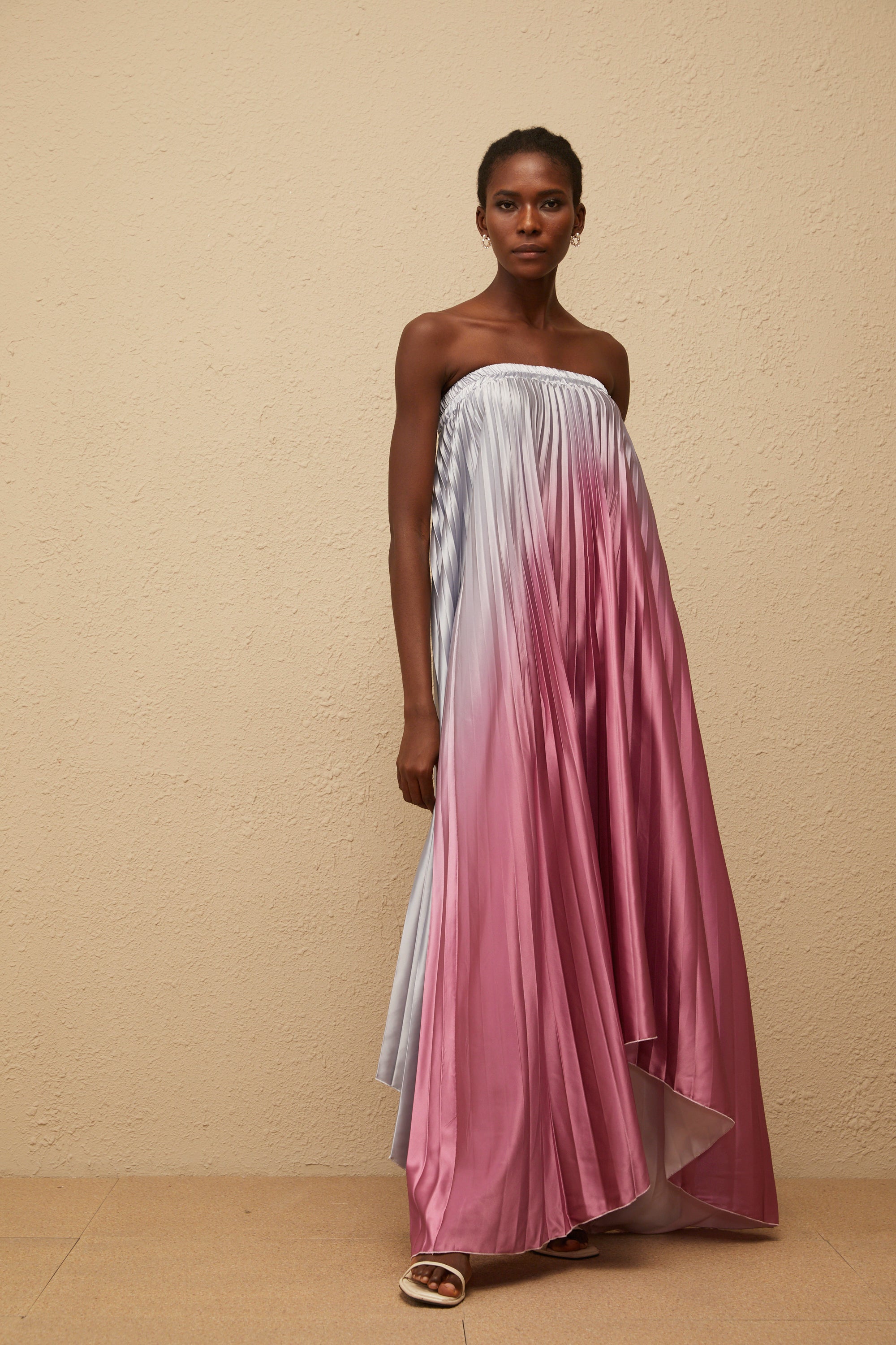 Irini Pink Gradient Pleated Maxi Dress