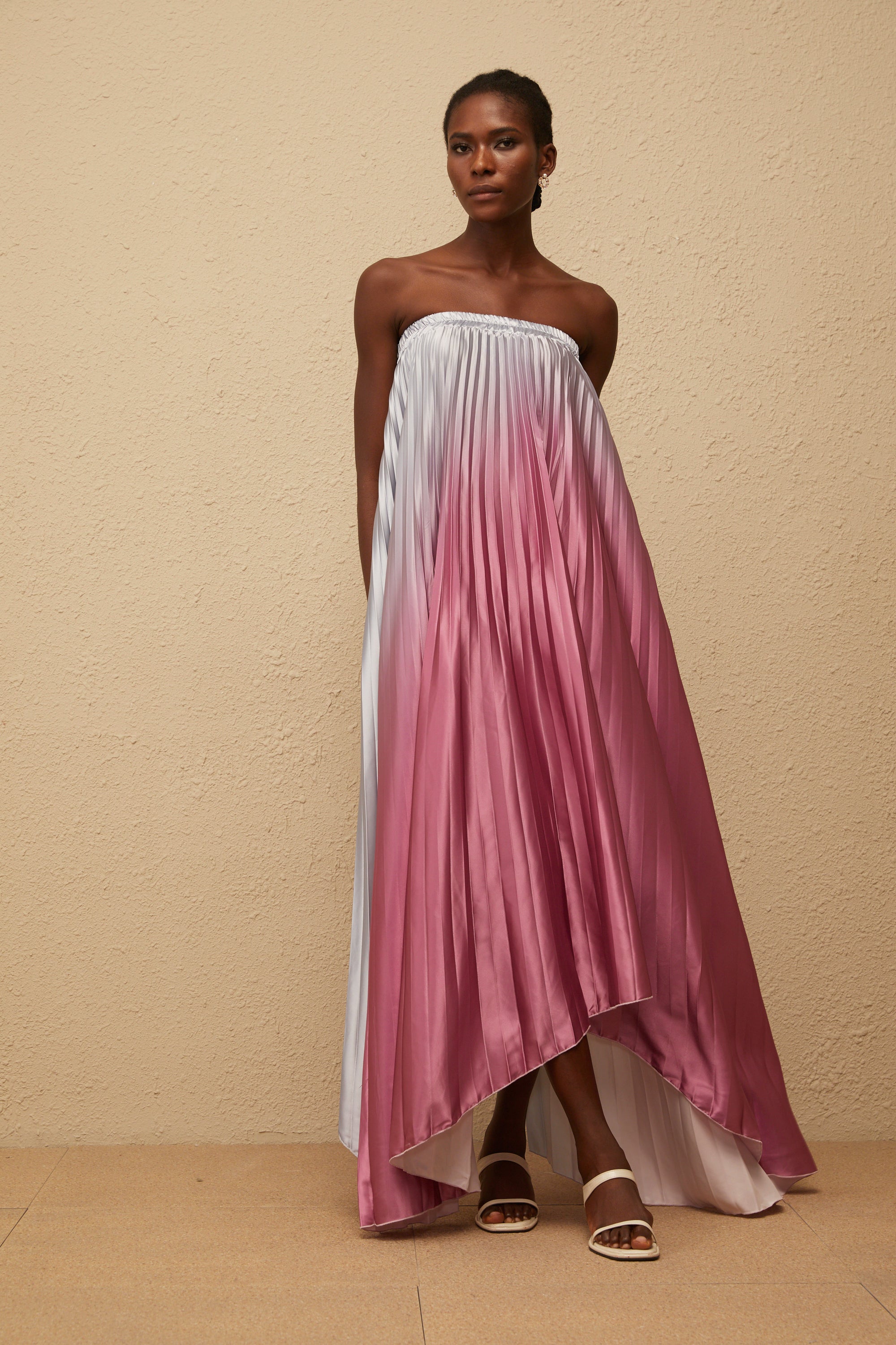 Irini Pink Gradient Pleated Maxi Dress