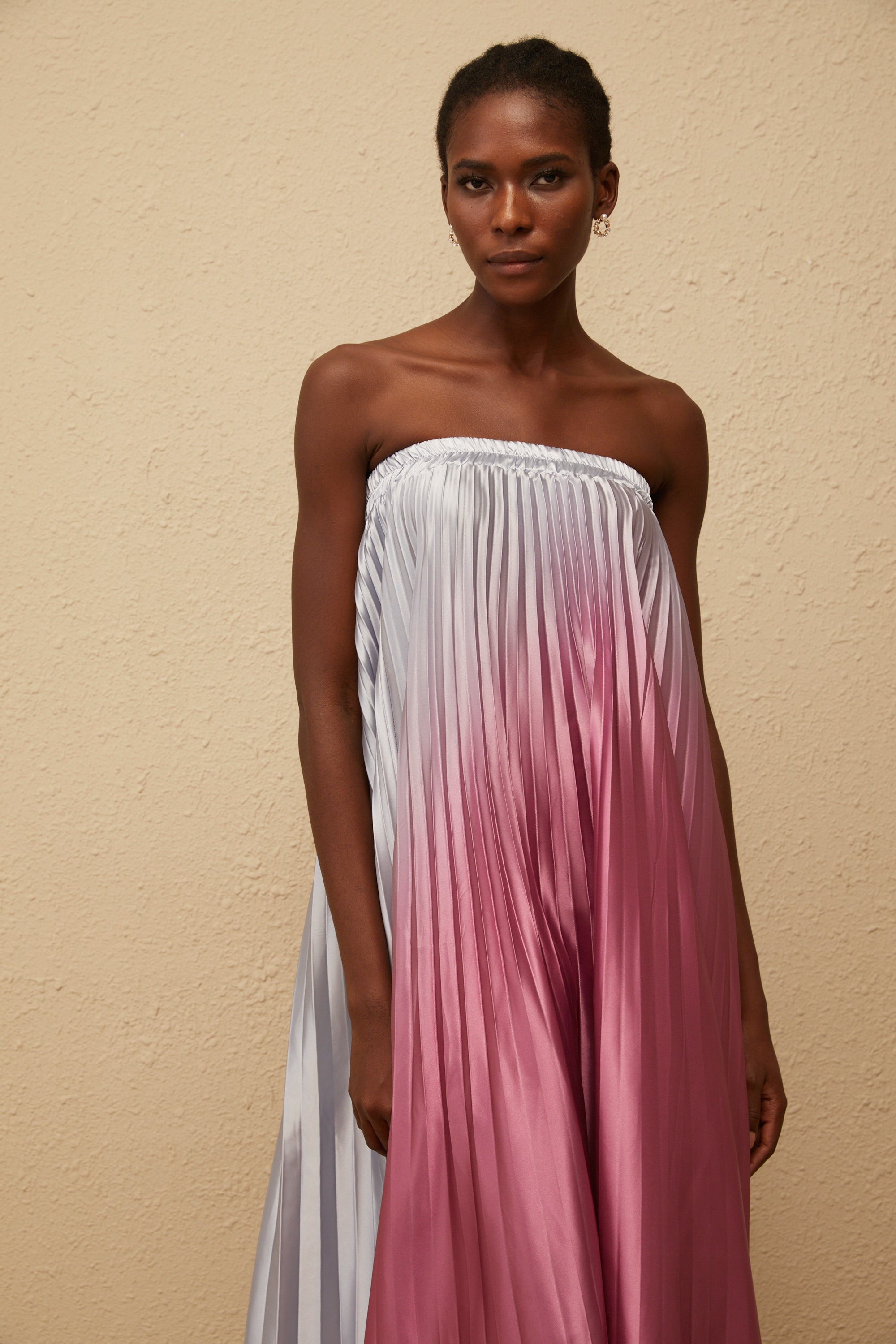 Irini Pink Gradient Pleated Maxi Dress
