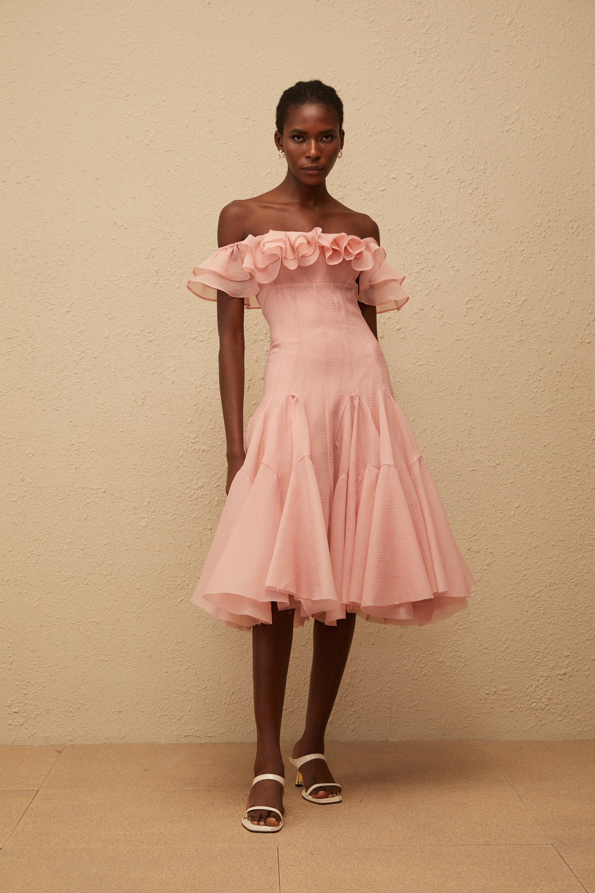 Margarita Pink Godet Ruffled Midi Dress (Final Sale-US Only)