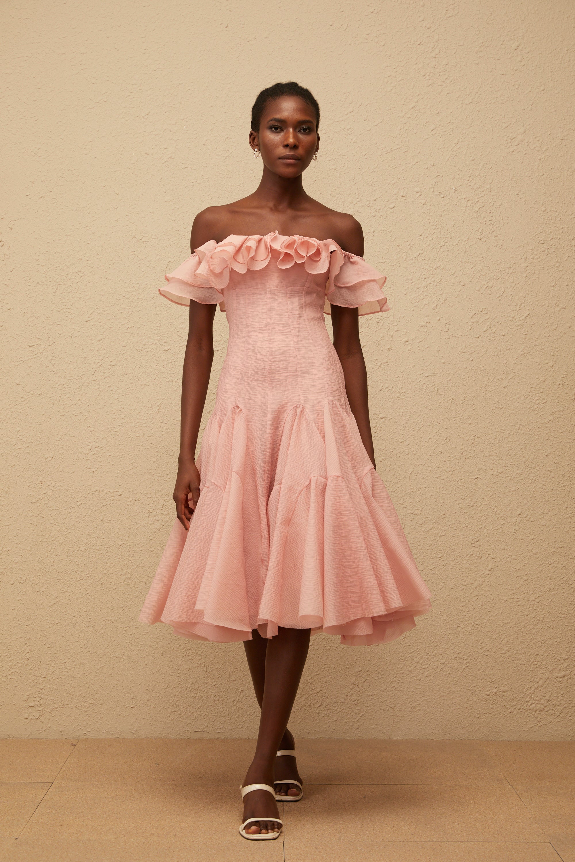 Margarita Pink Godet Ruffled Midi Dress (Final Sale-US Only)