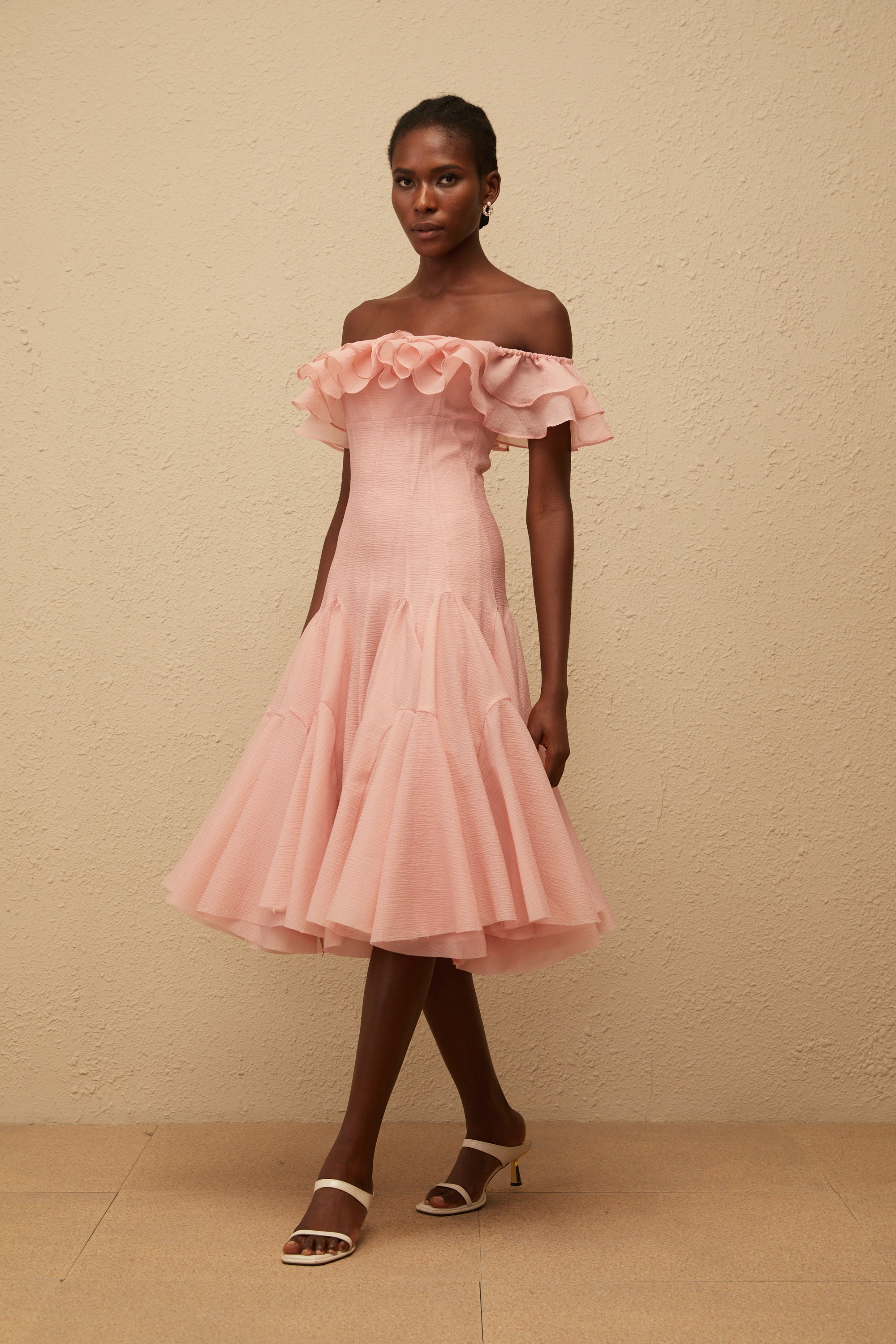 Margarita Pink Godet Ruffled Midi Dress (Final Sale-US Only)