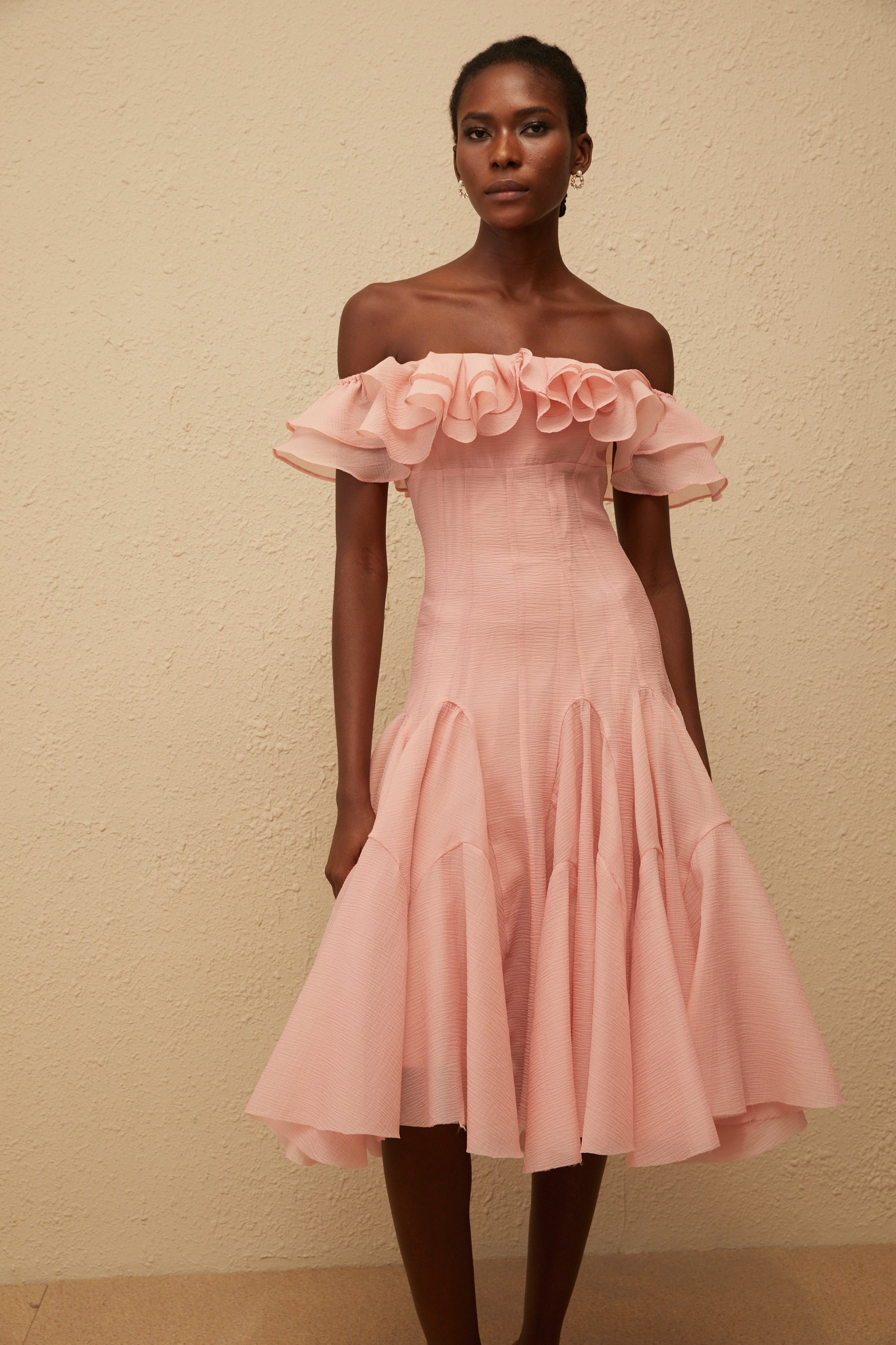 Margarita Pink Godet Ruffled Midi Dress (Final Sale-US Only)