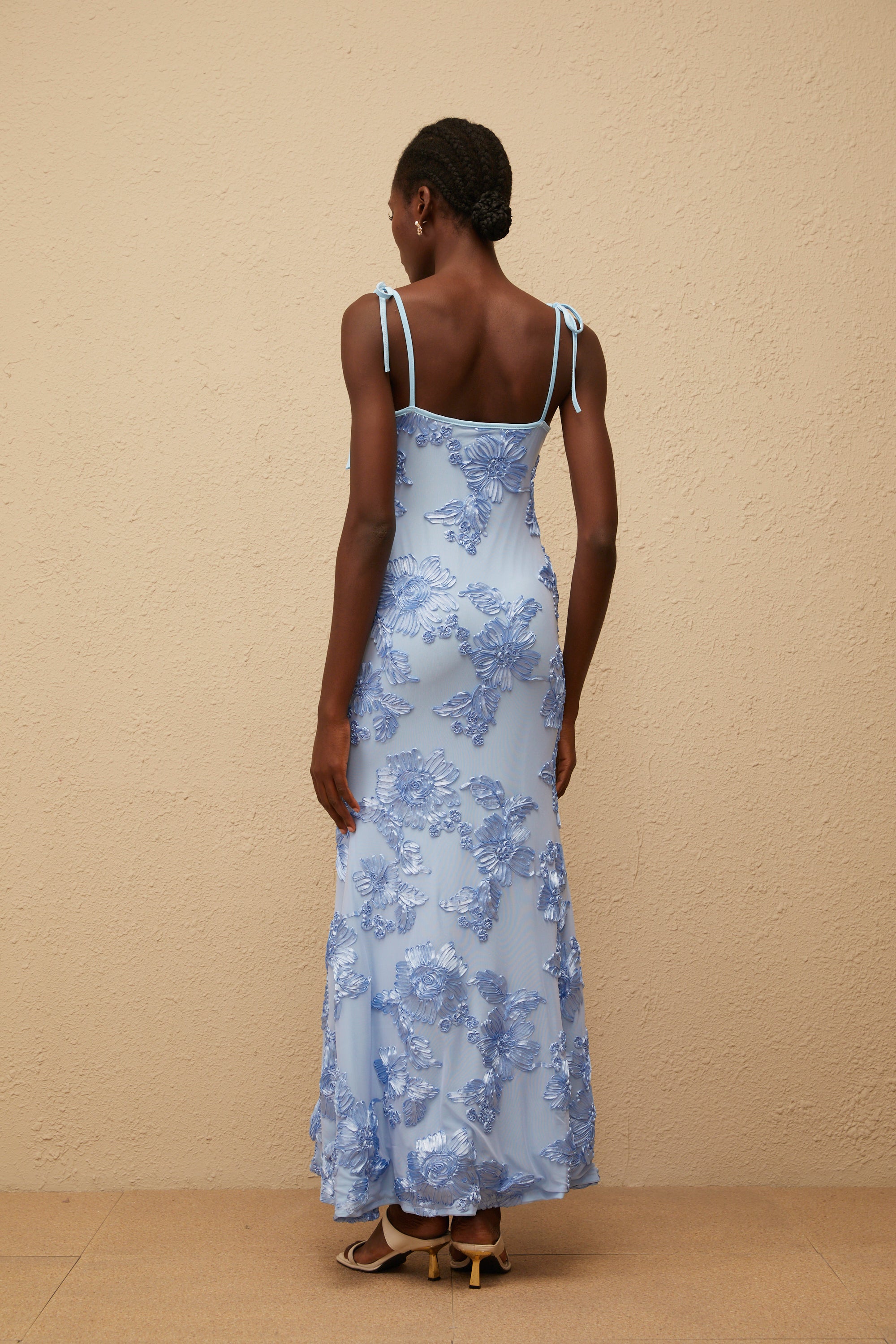 Énigme Blue Jacquard Floral Maxi Dress