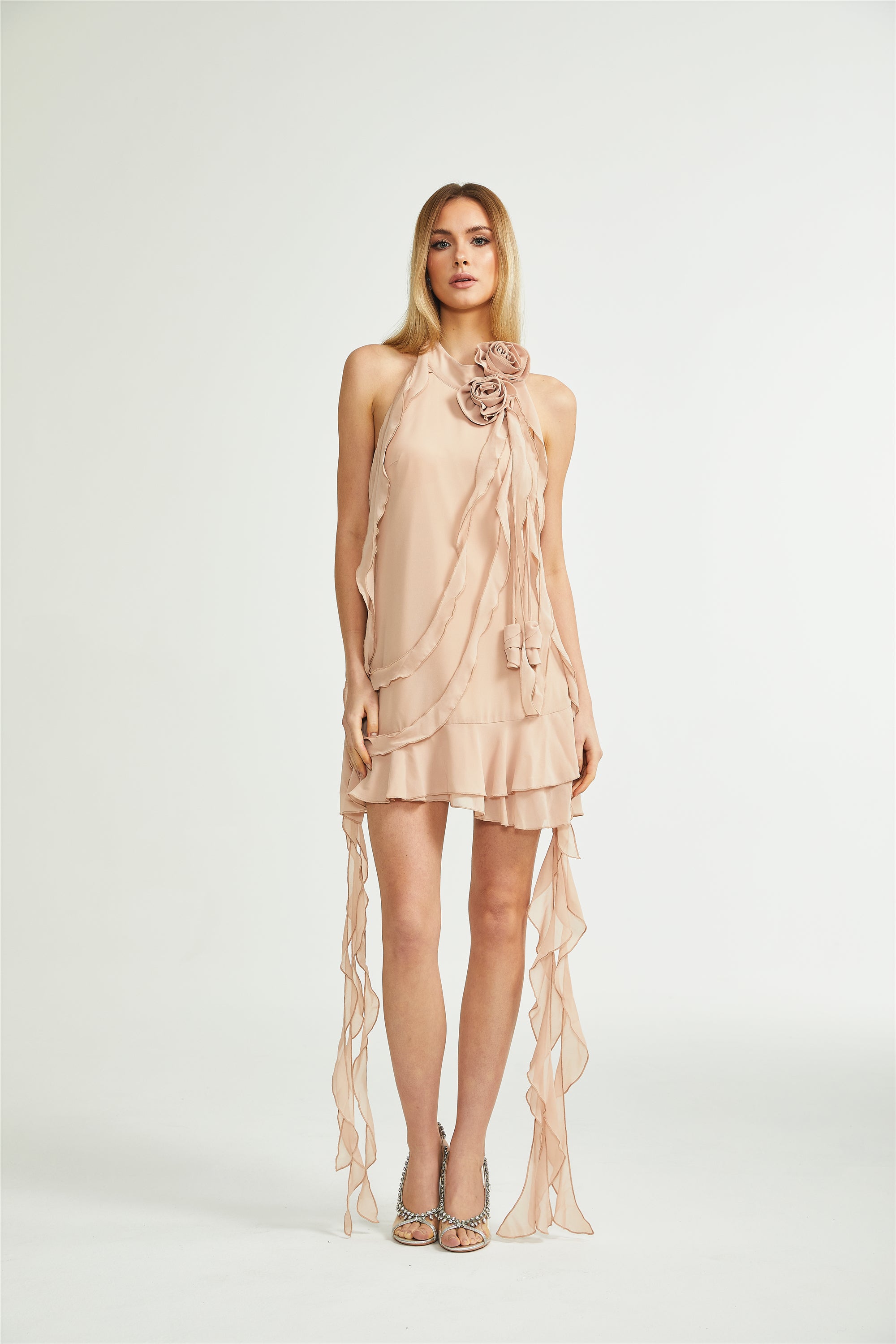 Eloisee flower asymmetrical mini dress