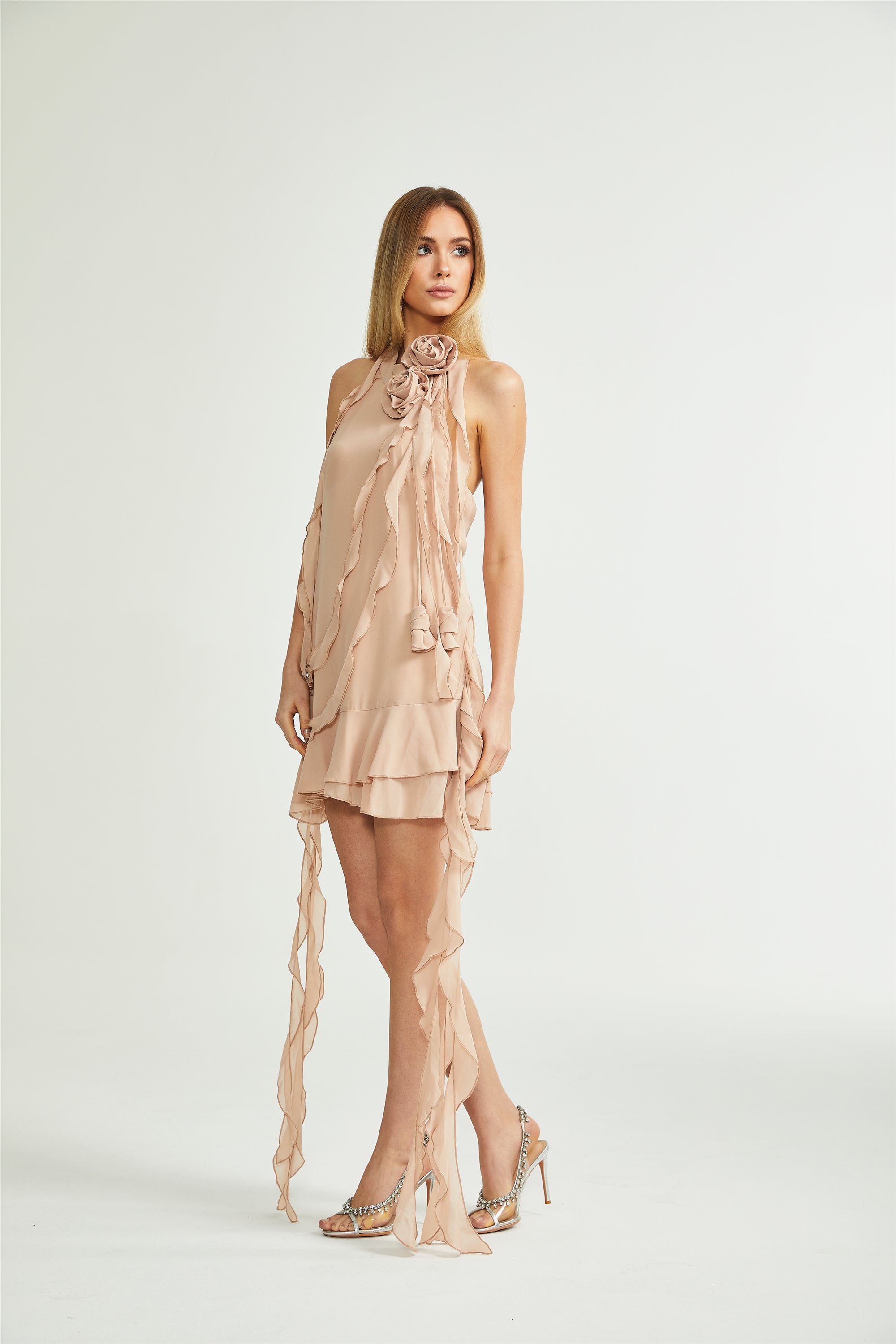 Eloisee flower asymmetrical mini dress