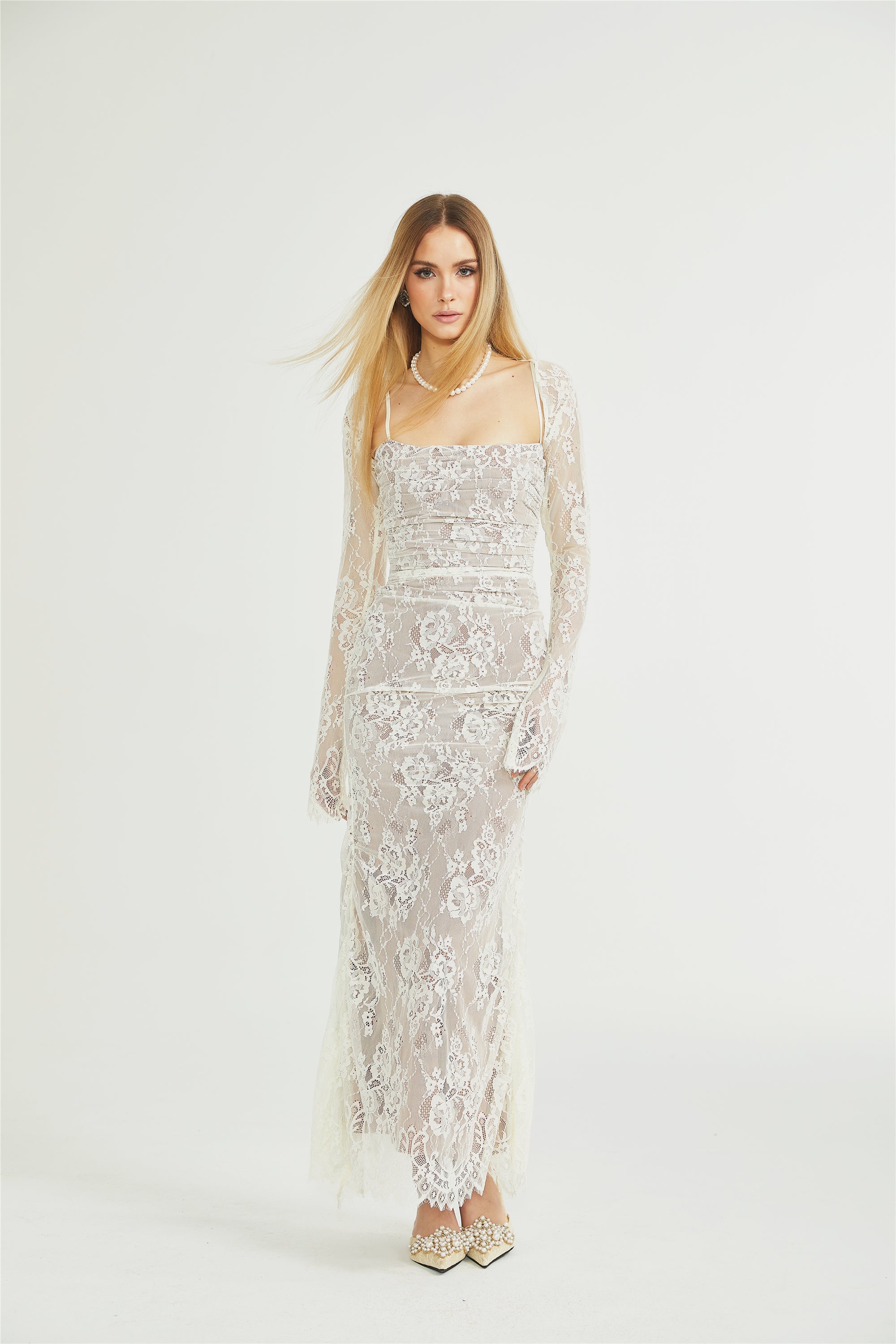 Valérie white floral lace mesh maxi dress (Final Sale-US Only)