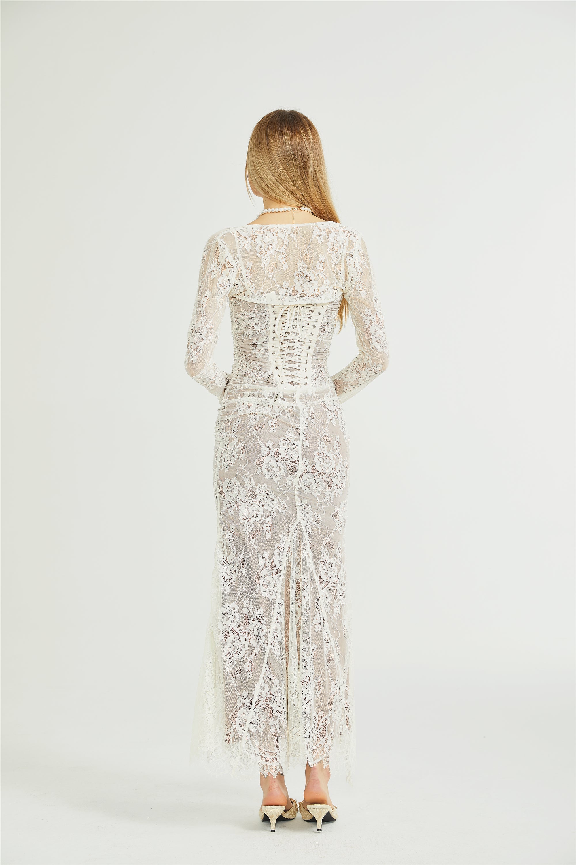 Valérie white floral lace mesh maxi dress (Final Sale-US Only)