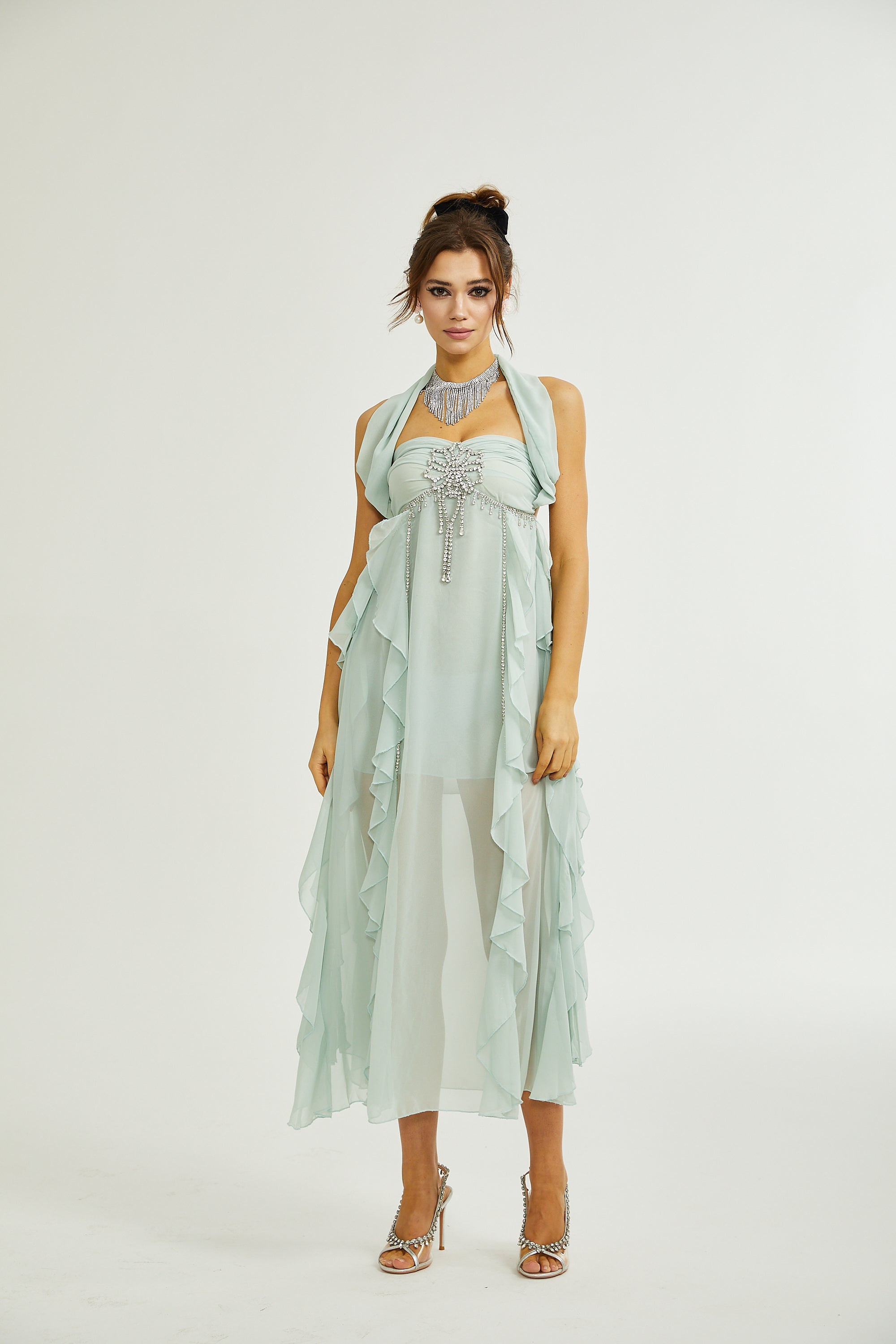 Salilah embellished ruffled midi dress (US Only)