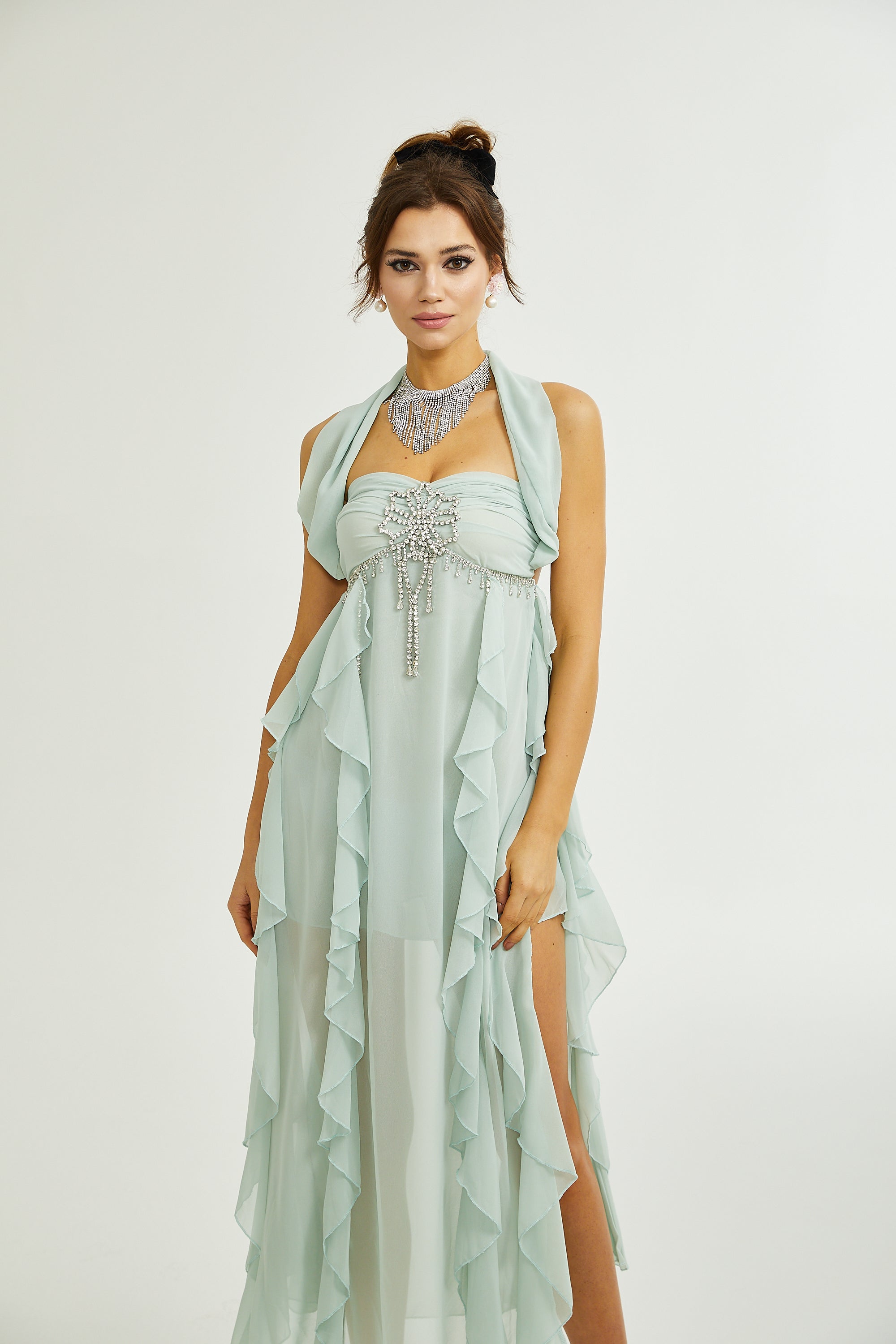 Salilah embellished ruffled midi dress（Final Sale）