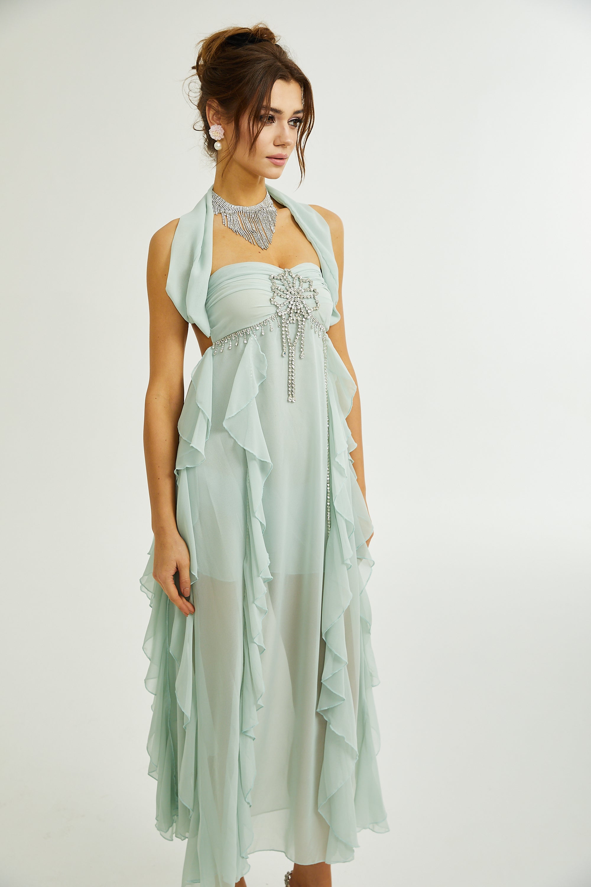 Salilah embellished ruffled midi dress（Final Sale）