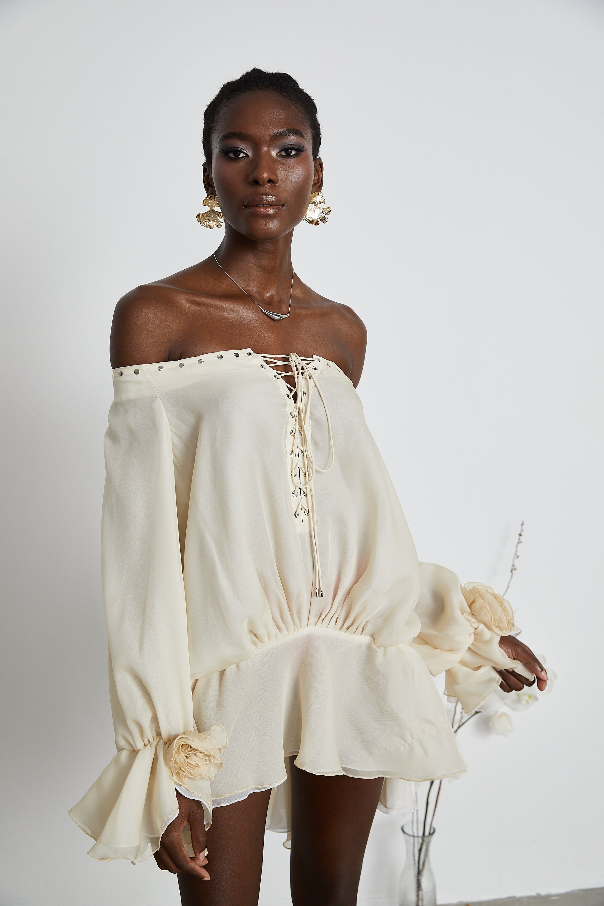 Lisette off-shoulder chiffon mini dress (Final Sale)
