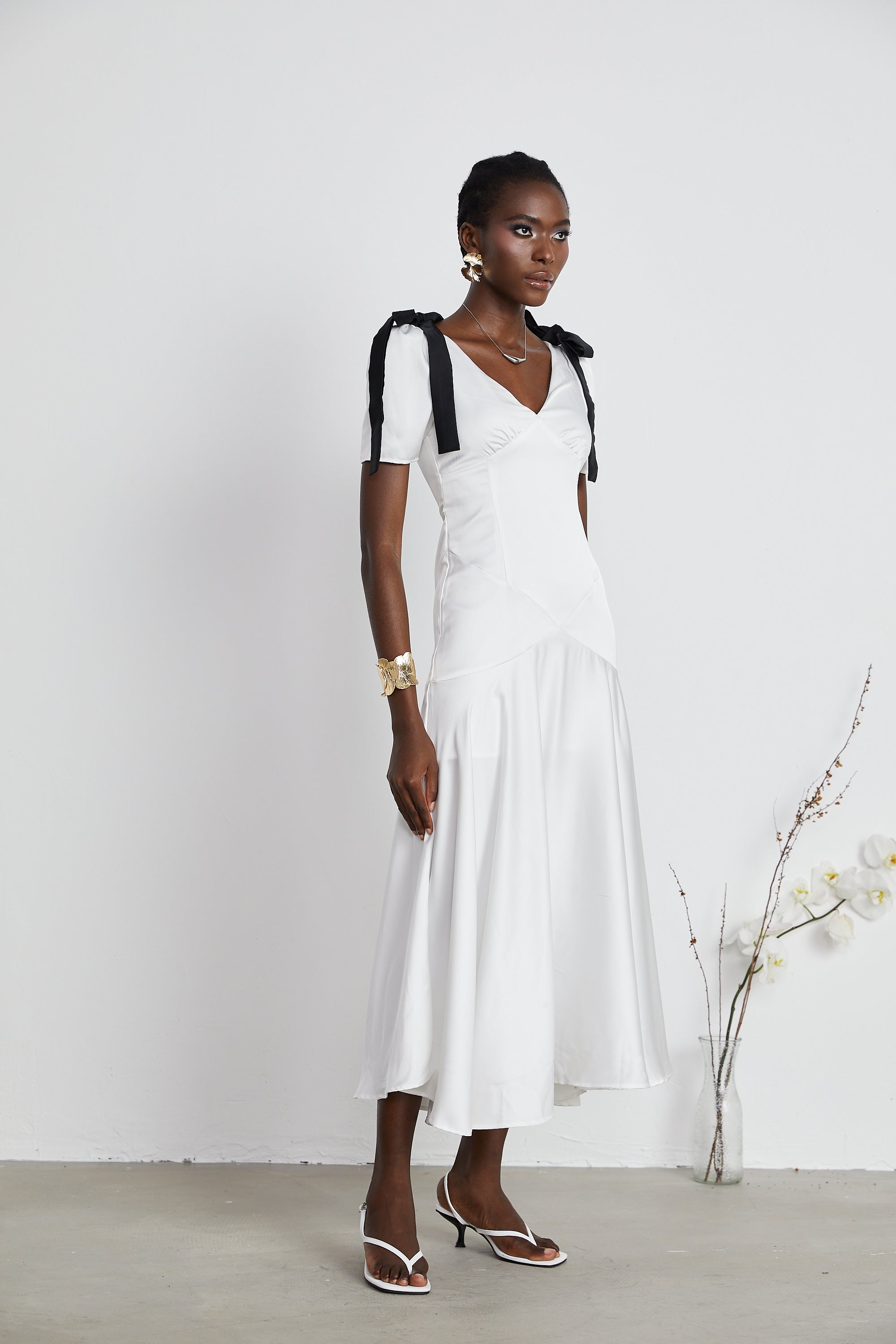 Cyrielle ribbon-detail puff-sleeve maxi dress (Final Sale)