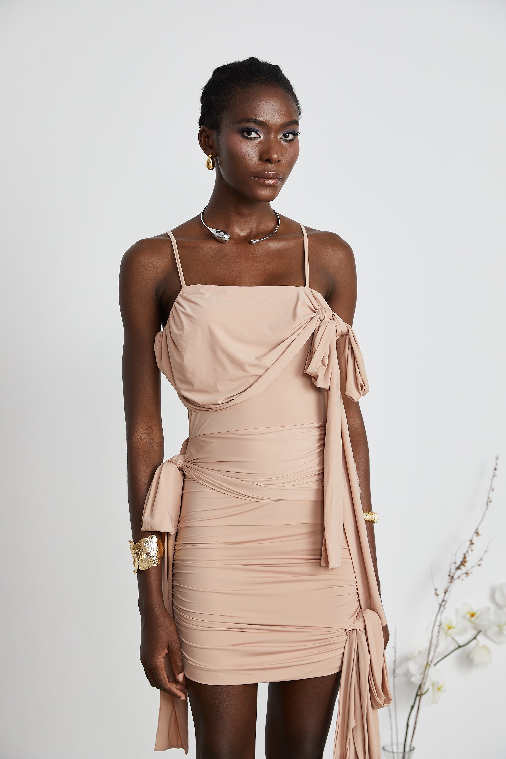 Vivien asymmetrical sash-detailing mini dress