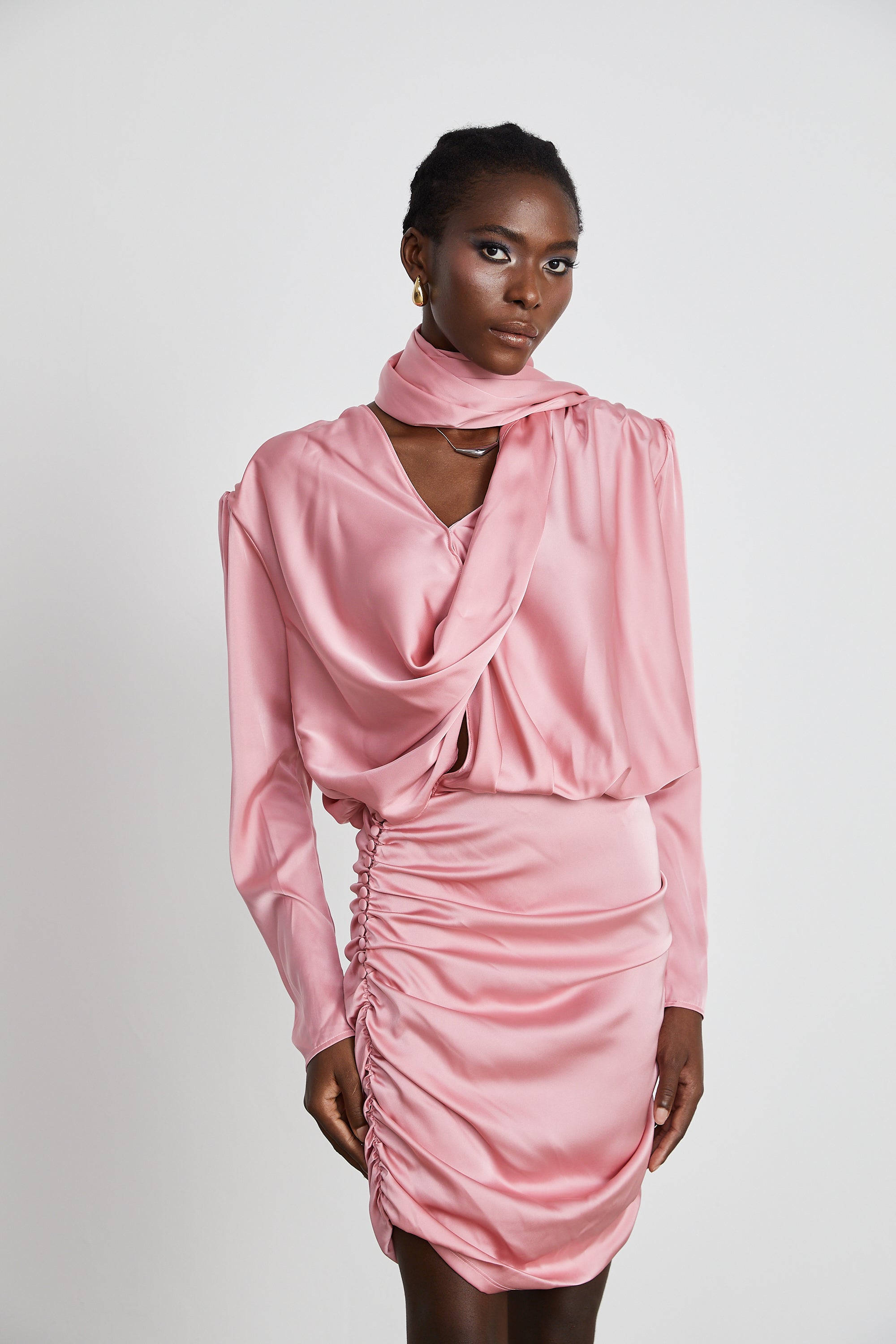 Aélis draped ruched satin mini dress (US Only)