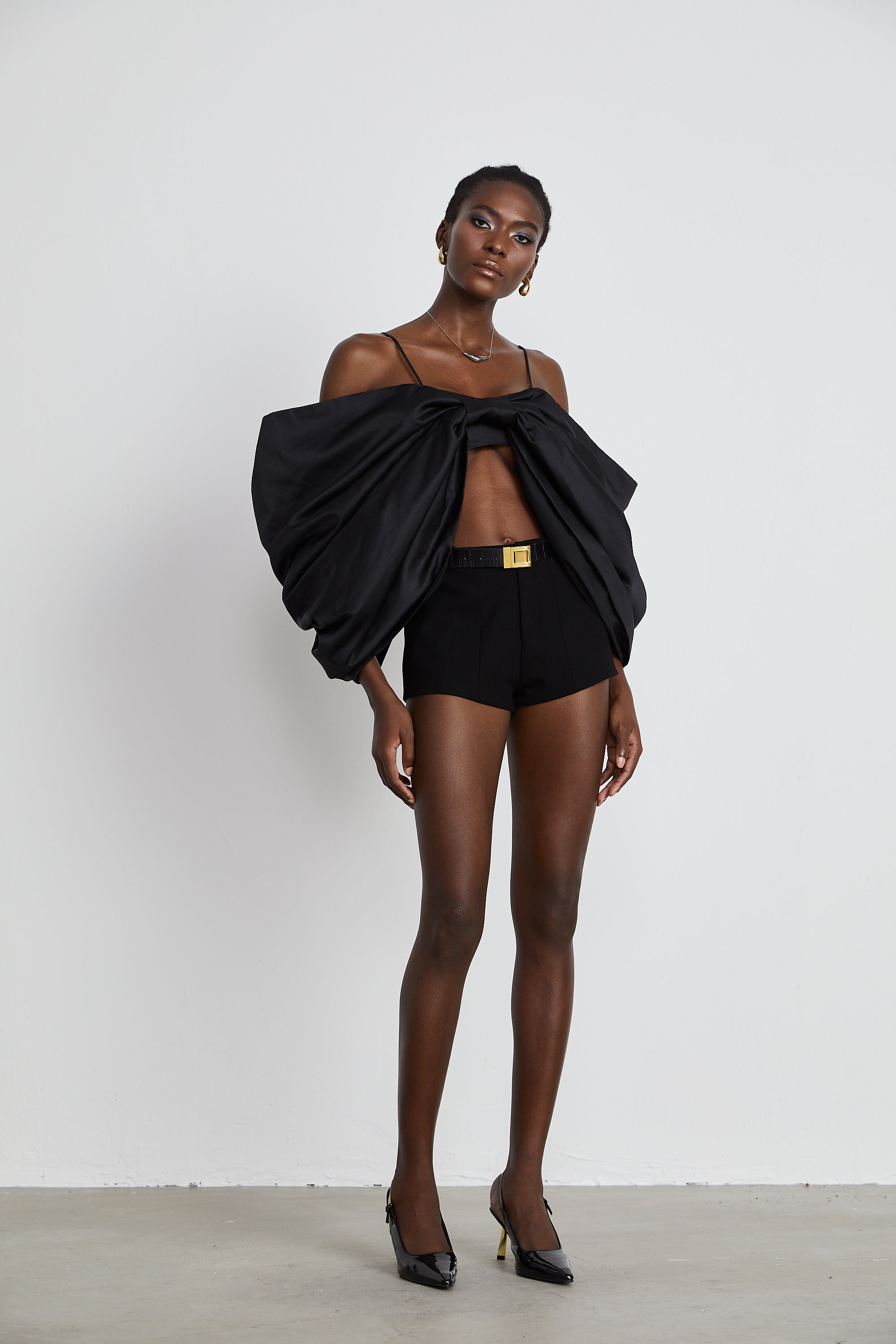 Solène bowknot scoop-back top in Black (Final Sale)