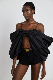 Solène bowknot scoop-back top in Black