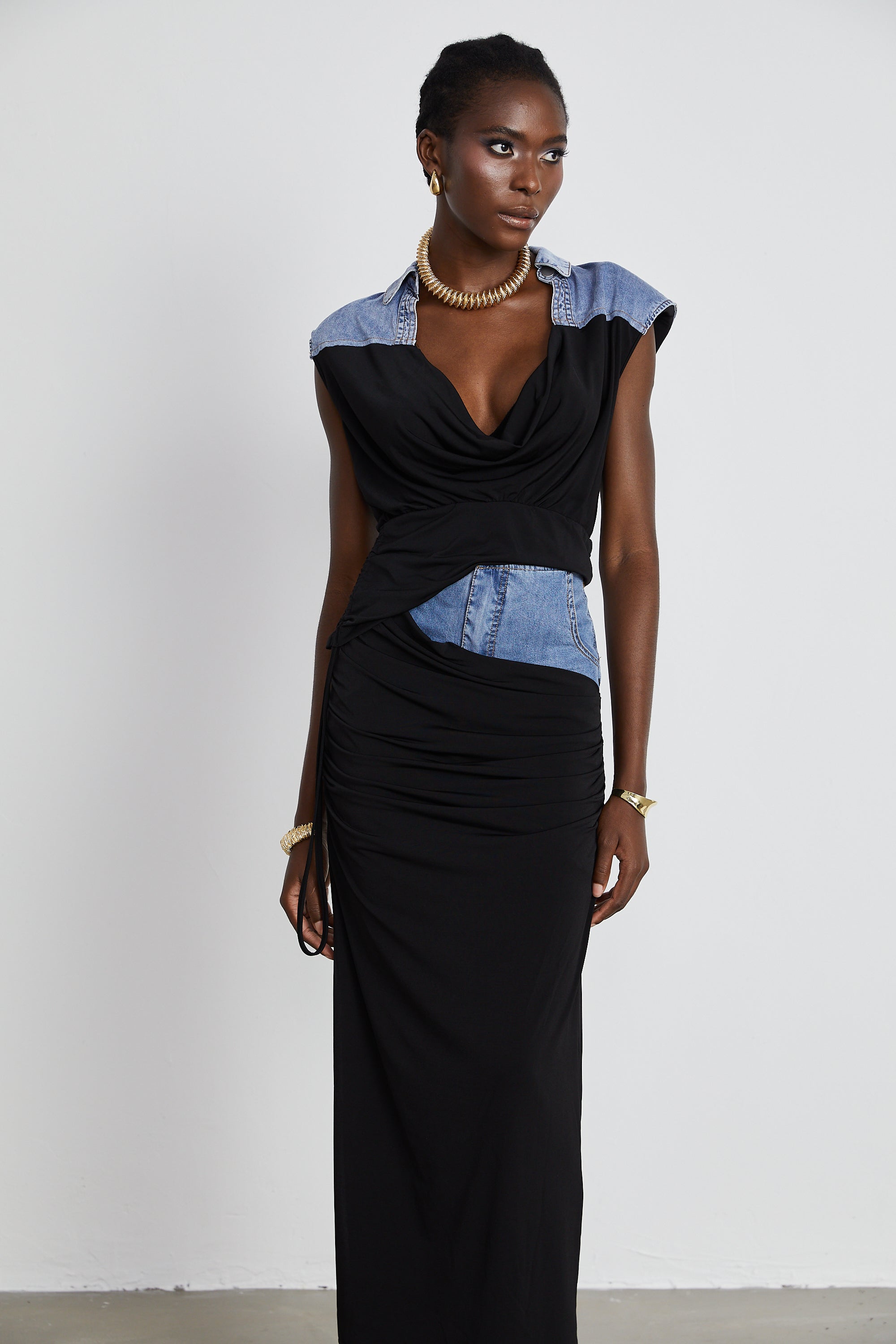 Nala jersey-panelled denim top & skirt matching set (Final Sale)